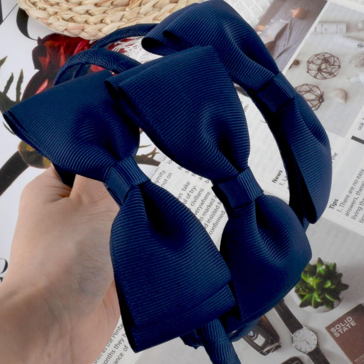 AYNKH 3 Pieces Blue School Bows Headbands Alice Hairbands, Girls Uniform Ribbon Bow Set, Hair Accessories for Little Girl Toddlers Teens Birthday New Year Present image number 5