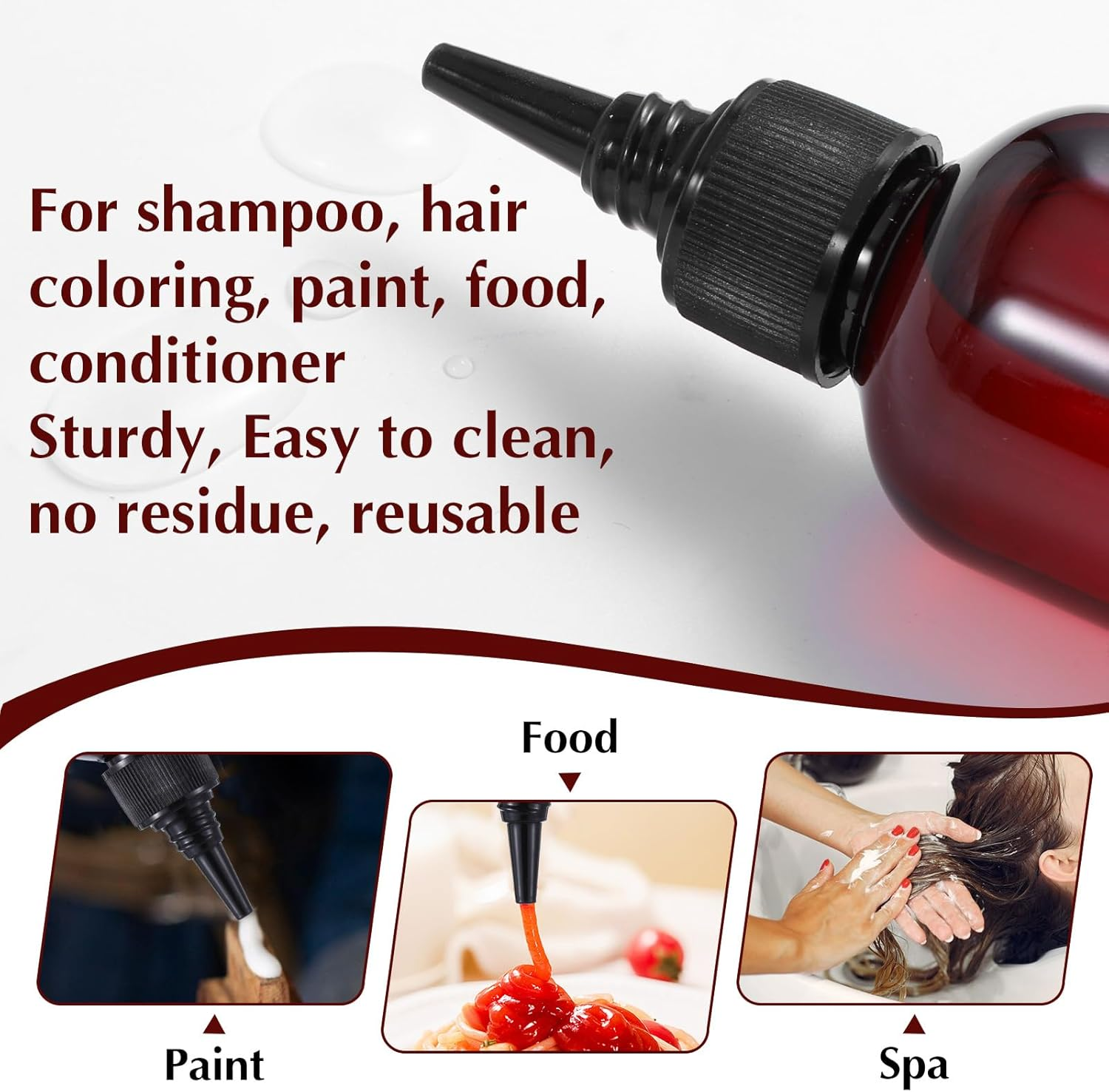 Wanmu 5Pcs Hair Color Applicator Bottles, Refillable Squeeze Bottle, Amber Empty Plastic Twist Top Cap Bottles, Empty Hair Oil Applicator for Liquid Hair Oil Shampoo Lotion image number 1