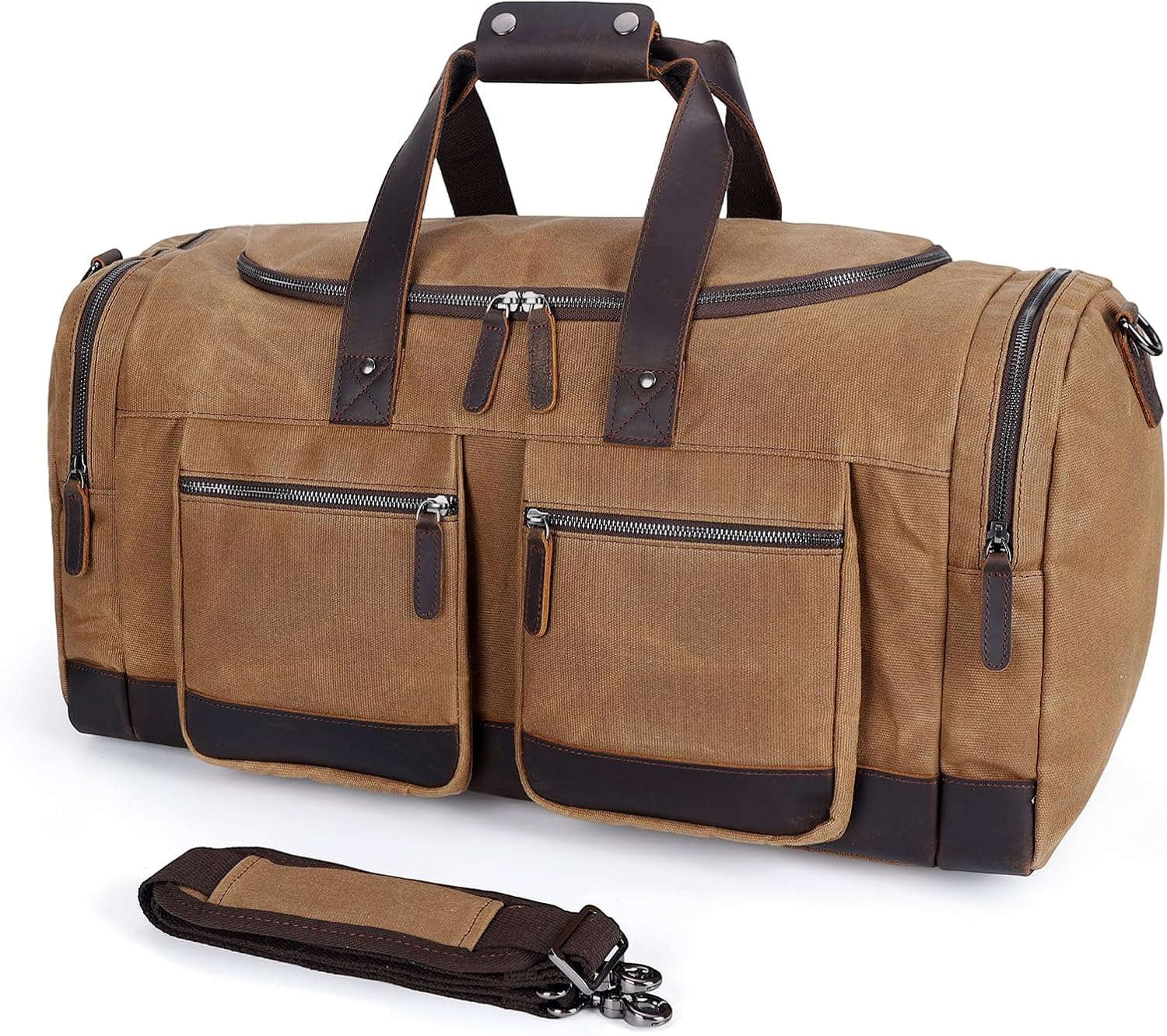 Tiding Men'S Waxed Canvas Cowhide Leather Travel Duffle Bag Waterproof 23 Inch Duffel Bag Weekender Overnight Vintage Travel Hand Bag Carry on Bag image number 1