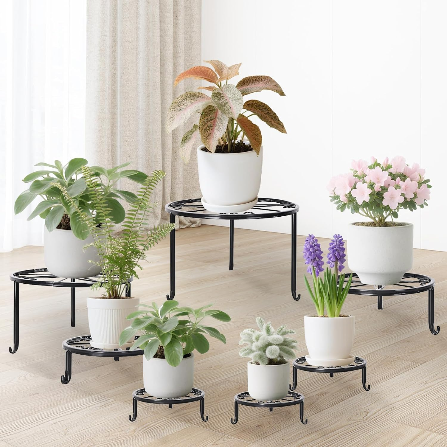 7 Pack Metal Plant Stands, Ditind Heavy Duty Potted Stand Holder for Multiple Plant, Rustproof Iron Flower Pot Stands for Outdoor Indoor, round Plant Pot Shelf Supports Decor Racks for Garden Home image number 4