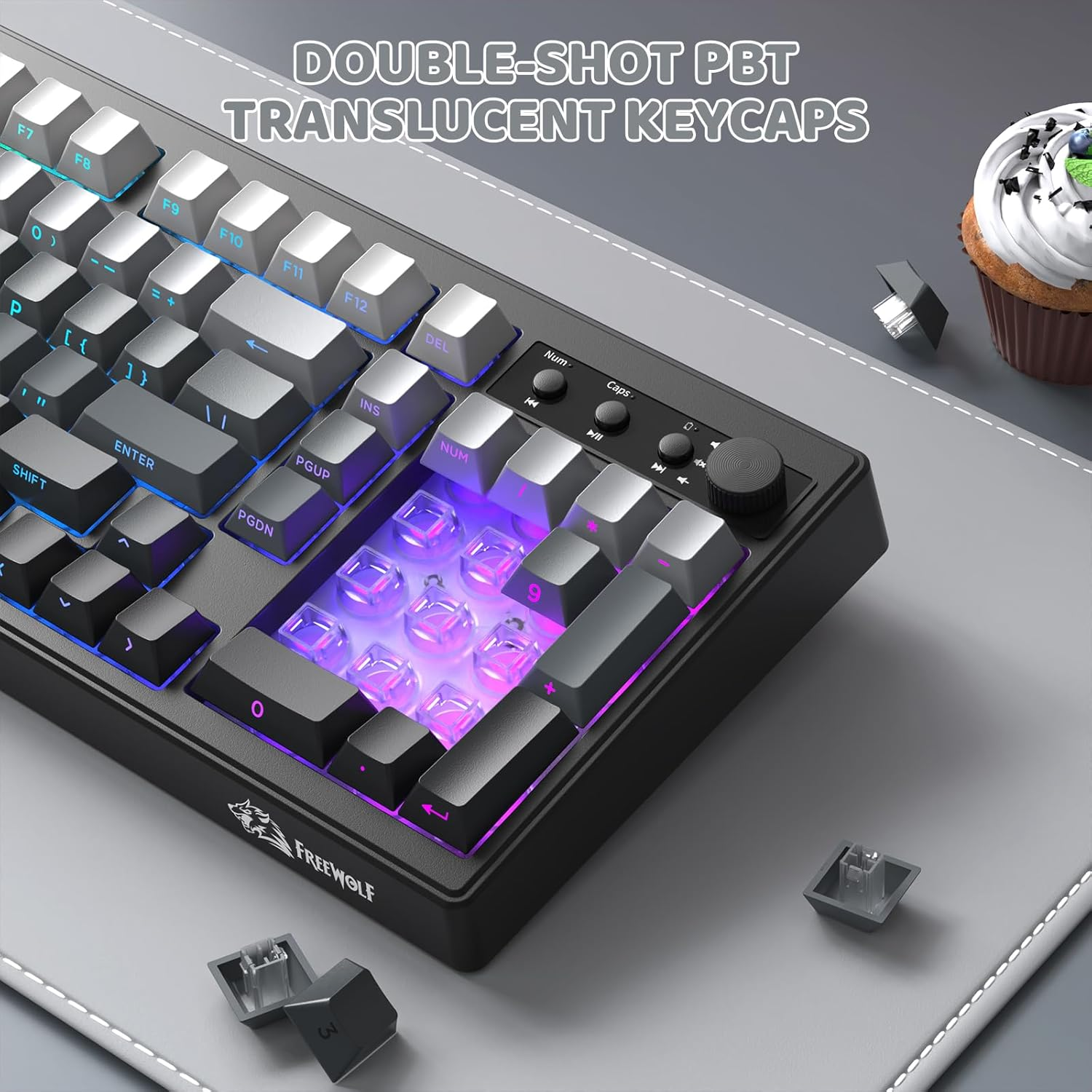 ZIYOU LANG K100 Wireless Gaming Keyboard,99 Keys Tri-Mode Bt/2.4Ghz/Usb-C Creamy Color Keyboard with Number Pad Rgb,Media Knob Custom Programmable Computer Keyboards for Pc/Mac/Xbox (Black) image number 6