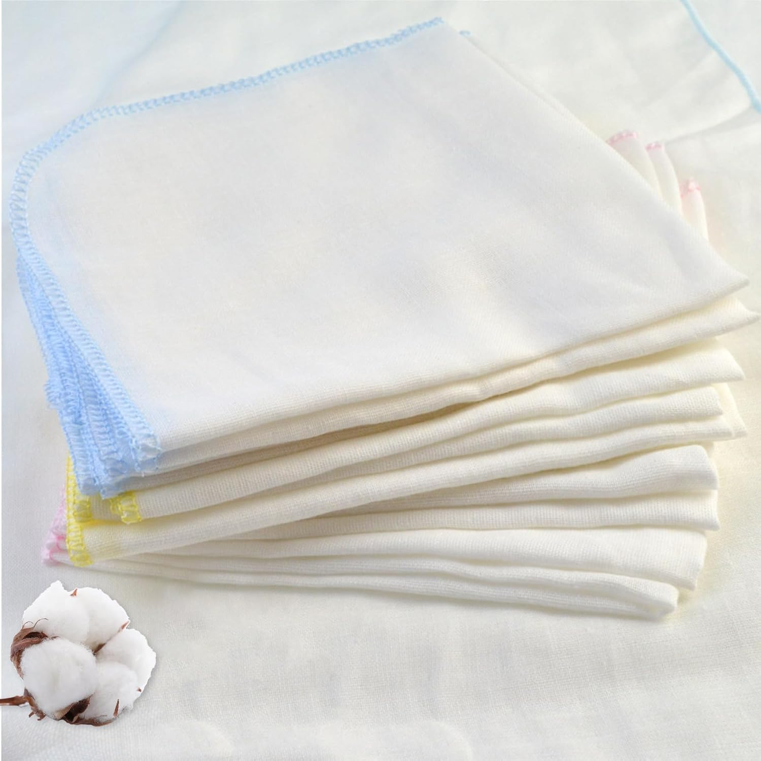 Gvhntk 15 Pcs Baby Washcloths 2 Layer Gauz Soft Baby Bib Wash Face Msulin Washcloths Cotton Burp Cloth Gauze Handkerchief Gentle for Newborns Infants Toddlers（Yellow Red Blue） (11.8 X 11.8 Inch) image number 6