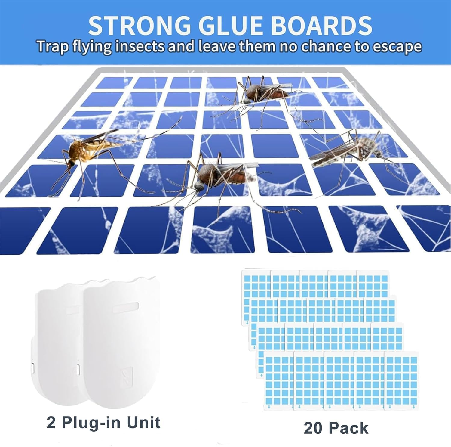 2 Pack Flying Insect Trap, Indoor Plug-In Mosquito Killer with UV Attractant & Glue Boards for Flies, Fruit Flies, Moths, Gnats, Adjustable Warm Night Light, 20 Sticky Glue Boards - Safe & Odorless