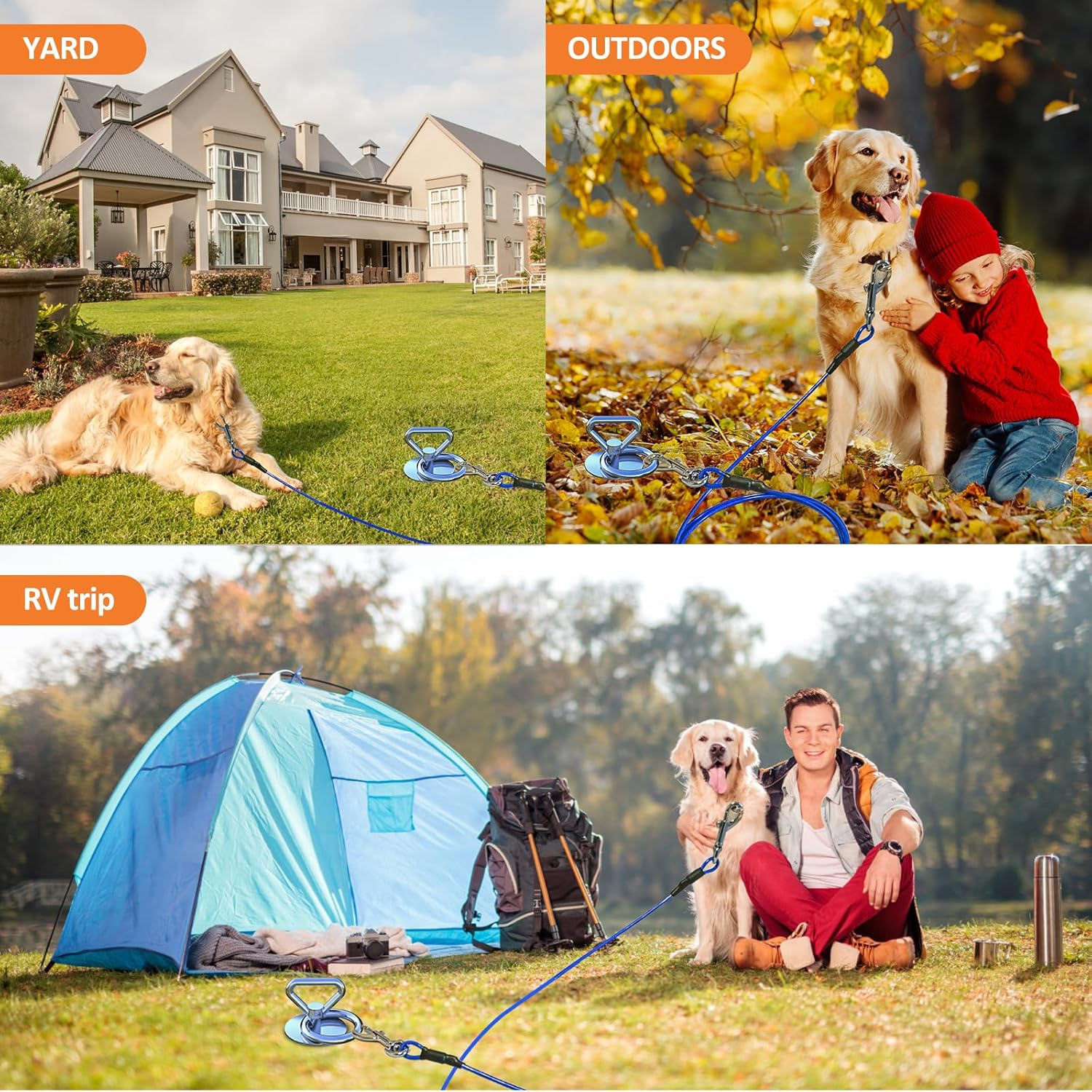 360&deg; Swivel Dog Tie Out Stake - Runner for Yard, Anchors for Large Dogs up to 150 Lbs, Heavy Duty Lead for Sand/Camping - Use Any Cable or Leash image number 4