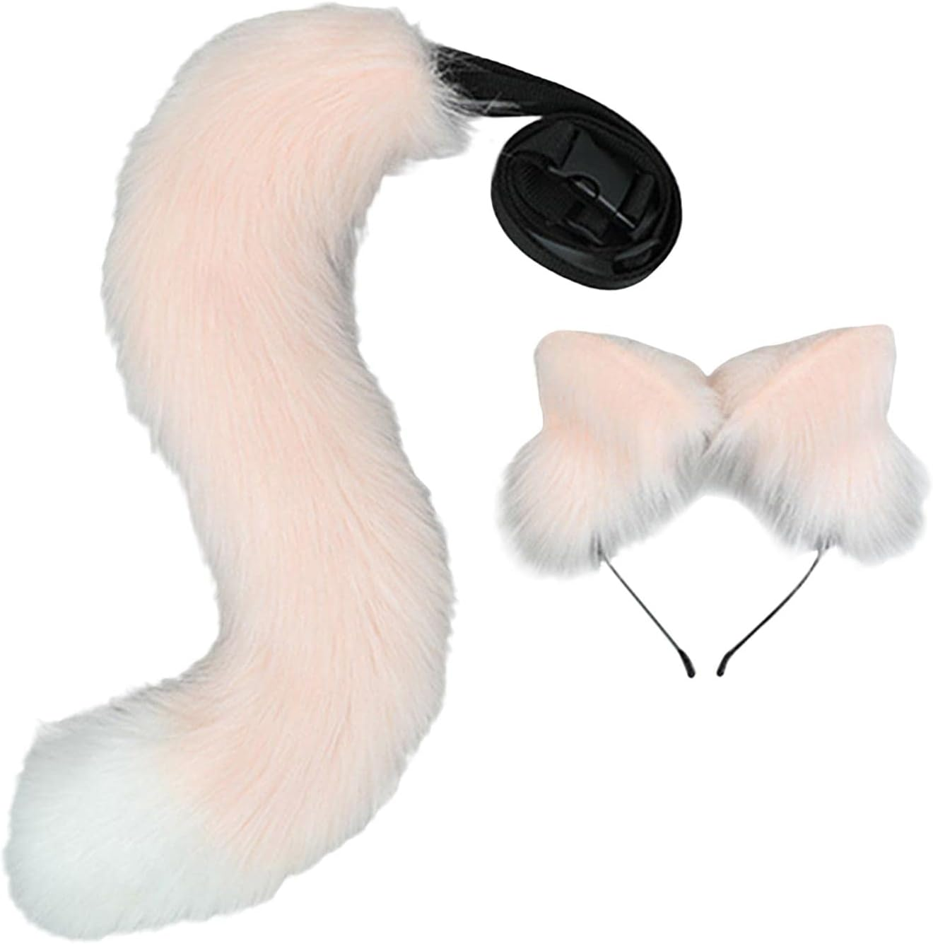 And Tail Set, Headband with Tail, Kitten Anime Ears, Halloween Cosplay Cat Costume Accessories for Women Girls Adult Kids, White