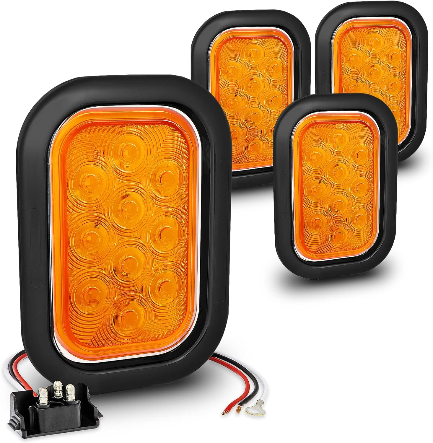 TRUE MODS 2Pc Amber 5X3 3X5 Inch Rectangle LED Trailer Tail Light Kit [DOT FMVSS 108] [SAE I6 P2] [Grommets/Plugs] [Submersible] [Stop Turn Tail Park] [10 LED] Taillight for Tow Truck 80" Wide Trailer