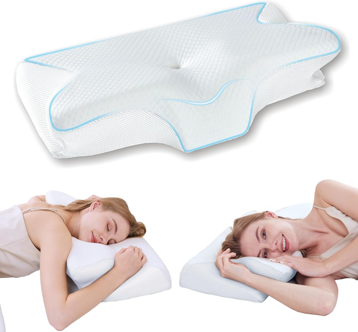 Cooling Memory Foam Cervical Pillow - Neck Pain Relief Ergonomic Bed Pillow for Side&Back&Stomach Sleepers (Black, 63X37Cm)