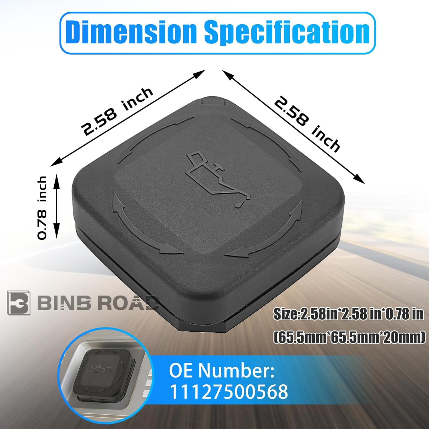 BINB ROAD Engine Oil Filler Cap Cover Lid 11127500568 Compatible with BMW 116I 118I 120I 130I 316I 318I 320I 323I 325I 330I523I 525I 530I 630I 730I X3 Z4 image number 5