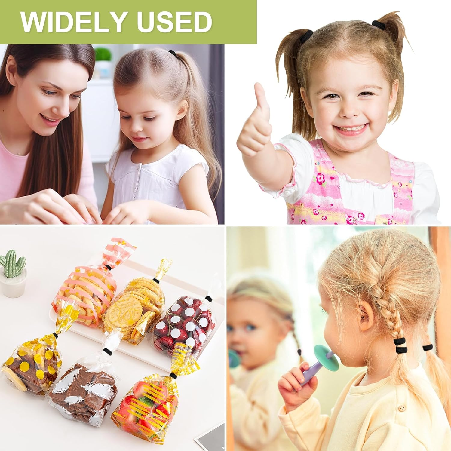 Hanyousheng Pack of 200 Elastic Hair Bobbles Small Hair Bobbles Girls Mini Hair Scrunchies Black Ponytail Holder Perfect for Children, Babies, Little Girls, Black image number 3