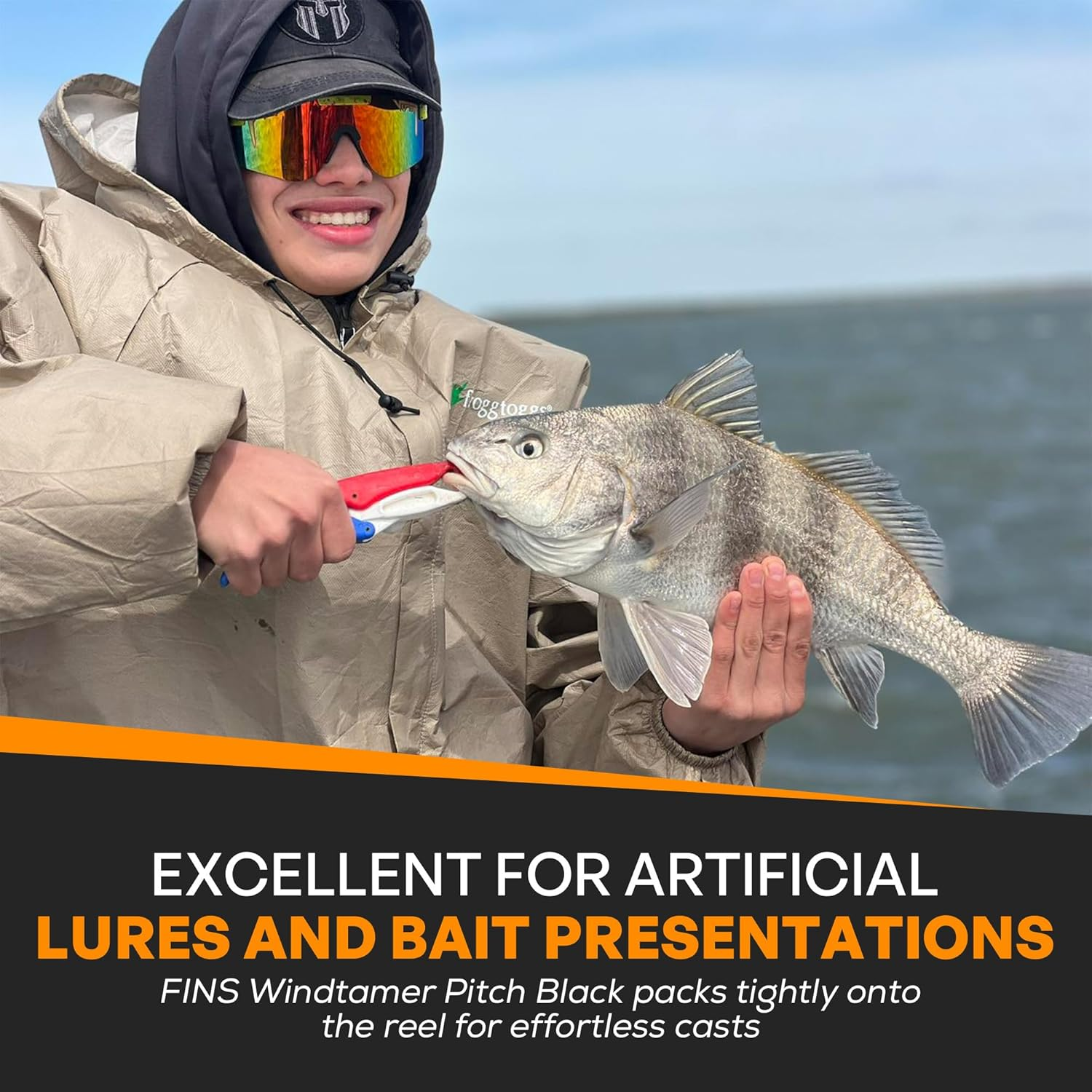 FINS Windtamer Pitch Black Braid Fishing Line - No-Fade, round 4-End Braided Line for Bass Angling, Resists Wind Knots and Twisting, Non-Bleeding image number 5