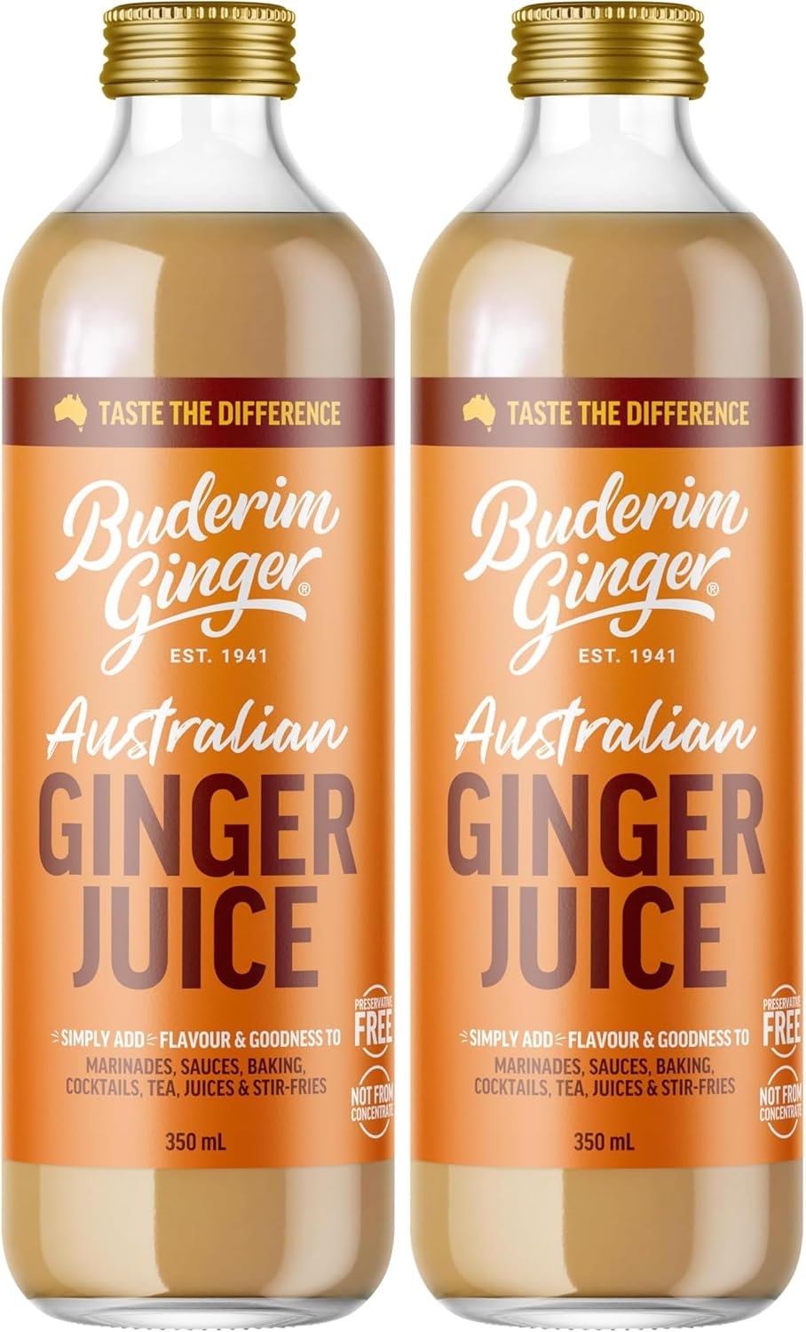 Buderim Ginger Australian Ginger Juice &ndash; Pure, Premium Flavor, Made with Australian Ginger, 350Ml Glass Bottle, Add Zesty Kick to Marinades, Cocktails, Teas, and Stir-Fries. - 350 Ml (Pack Of 2)