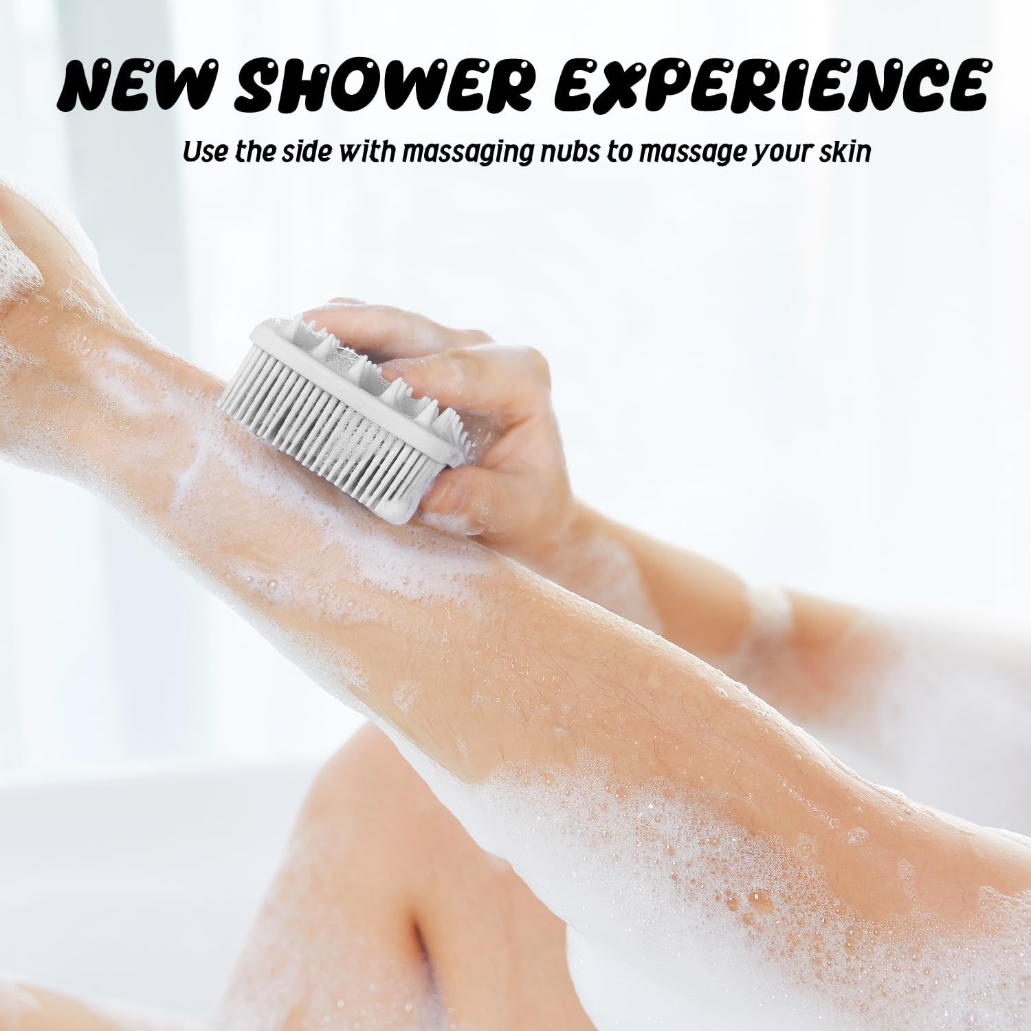 YEADMAL Dual-Use Silicone Body Scrubber with Scalp Massage Shampoo Brush Exfoliating Bath Body Brush Gentle Silicone Shower Scrubber, Lather Well for Shower Gel/Soap/Body Wash (Gray) - Gray image number 6