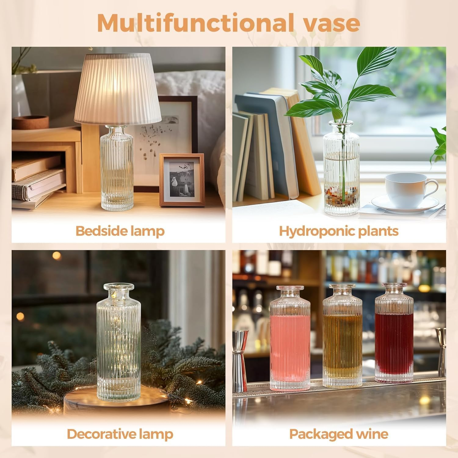 Glass Bud Vase Set of 12 Clear Glass Vases for Wedding Table Decorations (Stripe) image number 1