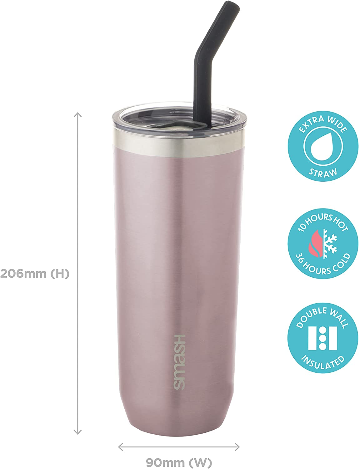 Smash Smoothie and Coffee Tumbler with Straw and Lid, Blush, 650 Ml Capacity - Grey image number 5