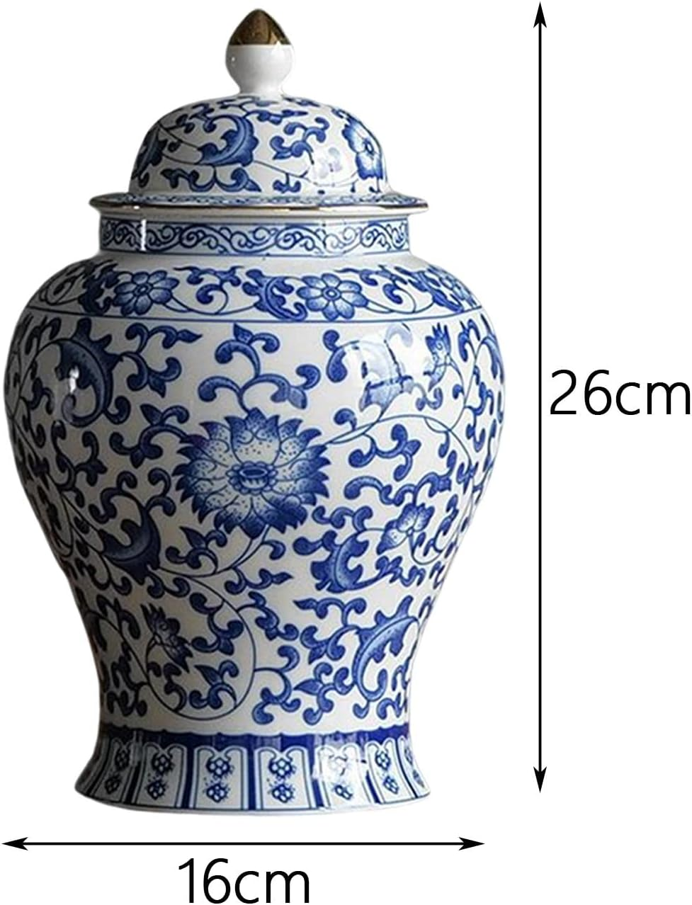 Folpus Ceramic Ginger Jar Flower Vase Traditional Centerpiece Blue and White Table Decoration Tea Storage Porcelain Jar for Wedding Cafe Decoration