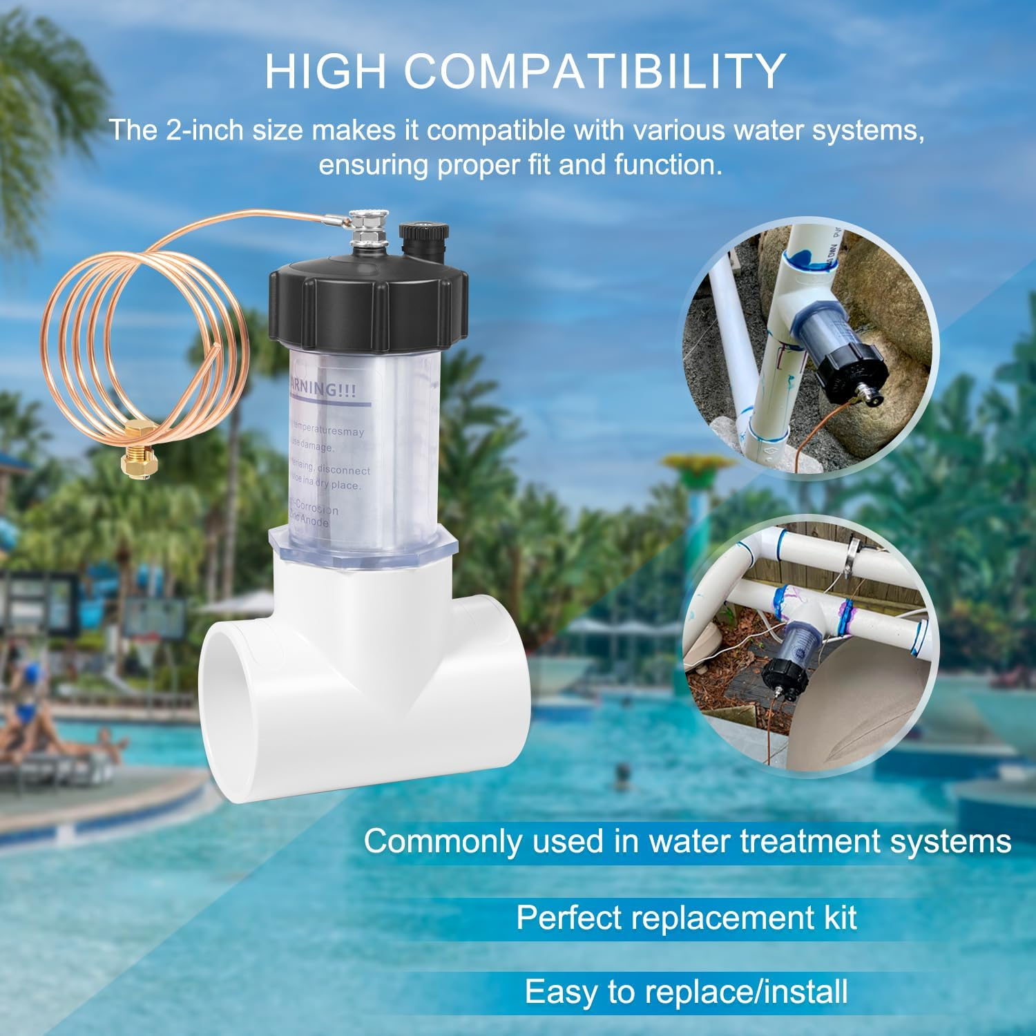 104-D Pool Inline Zinc Anode Replacement 2'' for Saltwater Pools &ndash; Anti-Corrosion Sacrificial Anode with Copper Wire (Fits 104D/104-D, Protects Metal Parts) image number 6