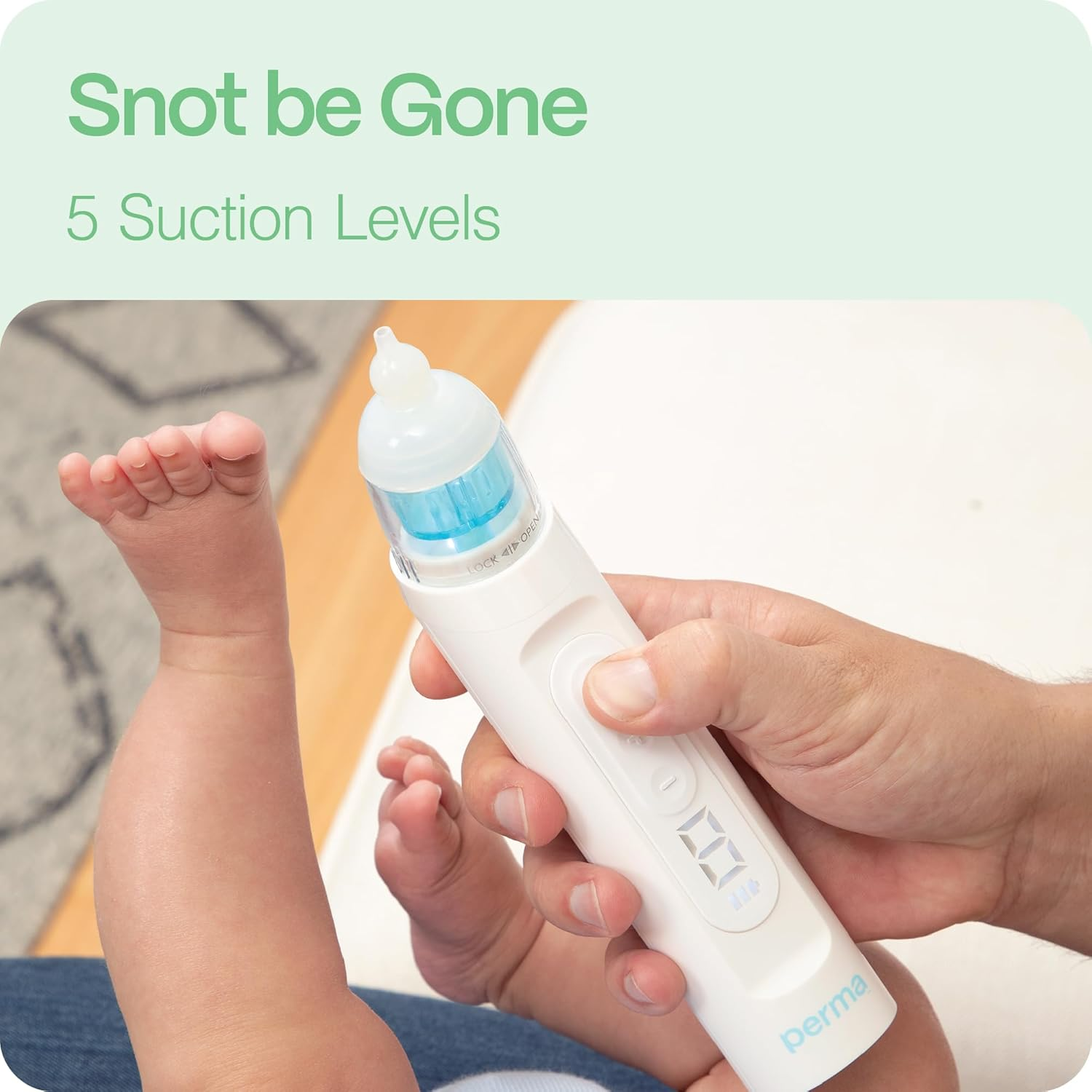 Perma Electric Nasal Aspirator, Strong Adjustable Suction with 5 Levels, Soft Silicone Tips for Newborns and Toddlers, Quiet Rechargeable Design, 130-Minute Runtime, Easy Clean, Includes Multiple Tips and Case image number 3
