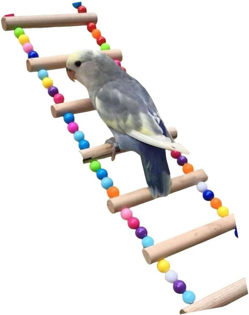 Colorful Wooden Bird Ladder Swing Bridge for Small to Medium Birds like Budgies, Cockatiels and Lovebirds - Durable Climbing and Exercise Toy. image number 1