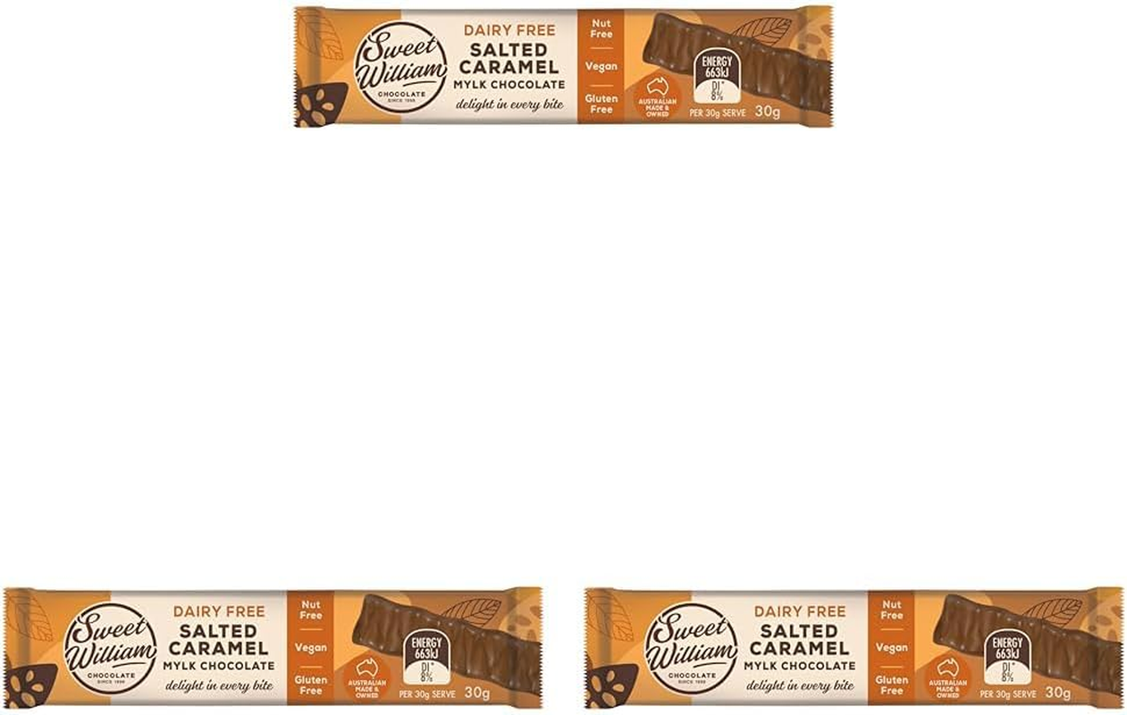 Sweet William Salted Caramel Bar, Sweet and Salty Delight, Individually Wrapped, Dairy-Free, Nut-Free, 30G image number 3