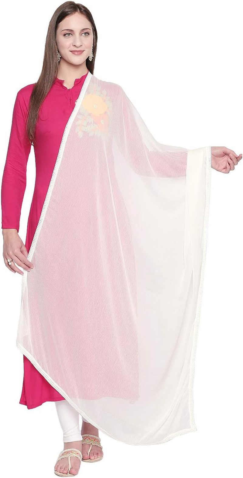 DUPATTA BAZAAR Woman'S Plain Chiffon Dupatta with Border Lace
