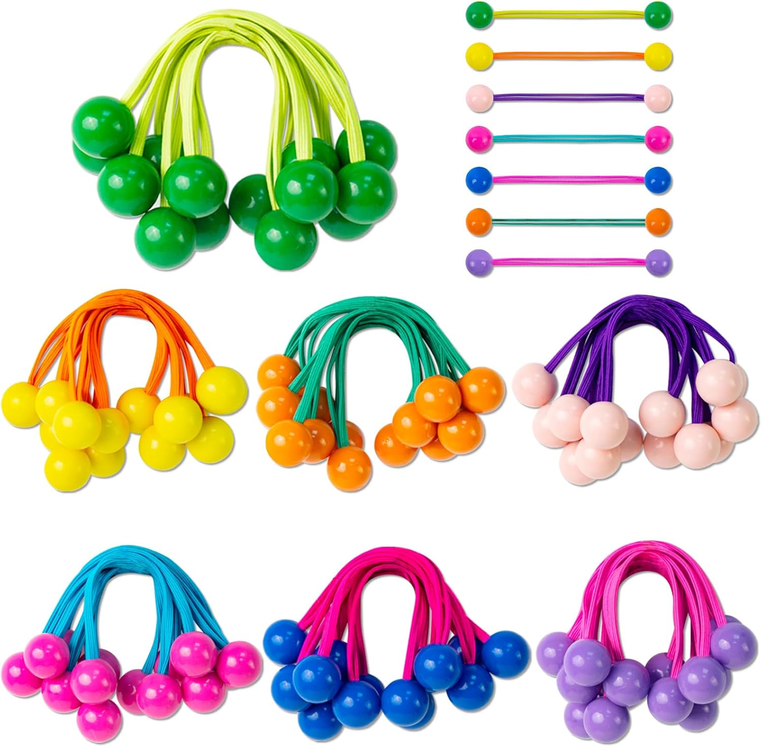 NEETUE 49 Pcs Multicolor Hair Ties with Bead, Cute Elastic Ponytail Holders, Bobble Hair Tie, Colorful Puff Ball Hair Ties for Girls Women image number 3