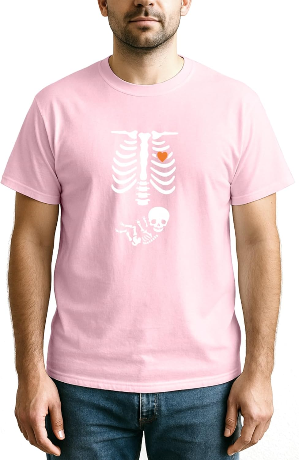 Skeleton Maternity Halloween Pregnancy Reveal Costume T-Shirt for Adults Crew Neck Short Sleeve Tee Shirt image number 2