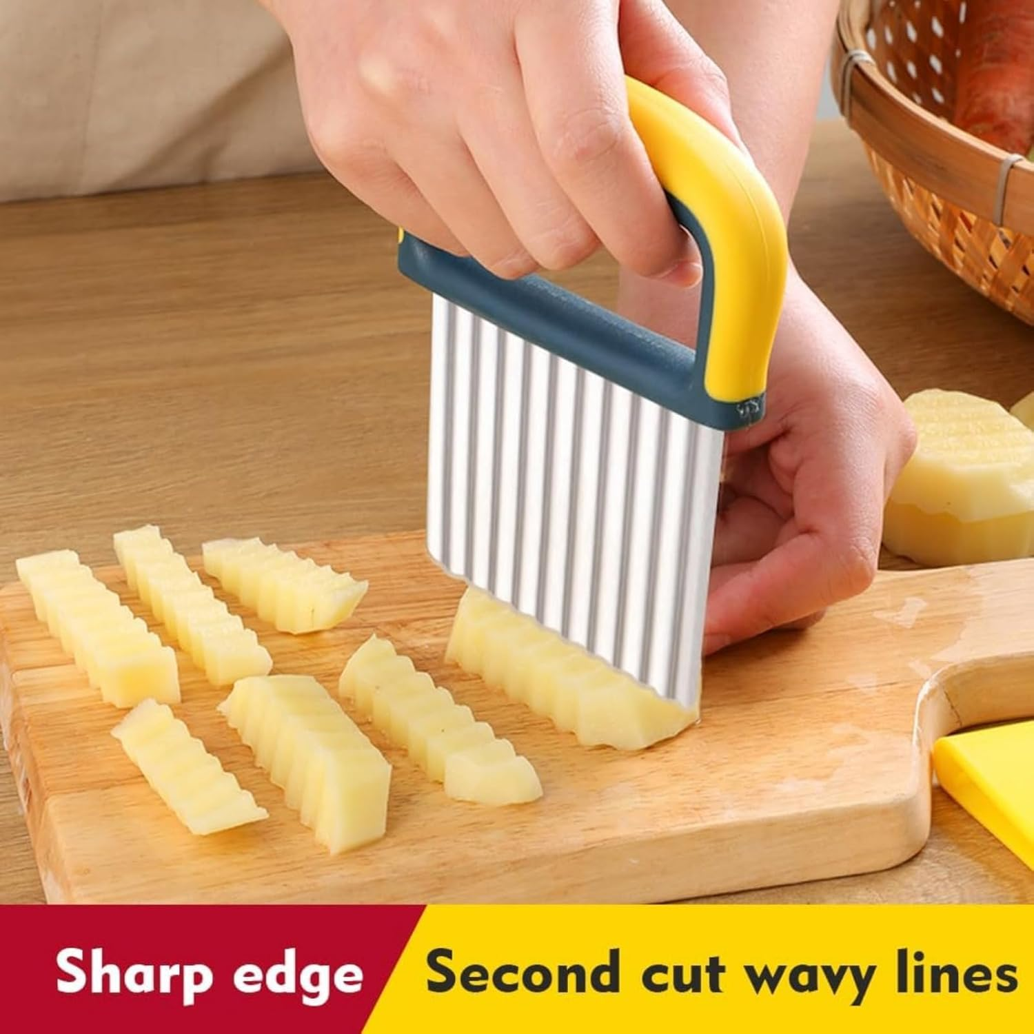 RODISHOMM Stainless Steel Crinkle Cutter for Potatoes and Vegetables &ndash; Wavy Chopper Knife for Slicing Fries, Fruits, and Veggies image number 6
