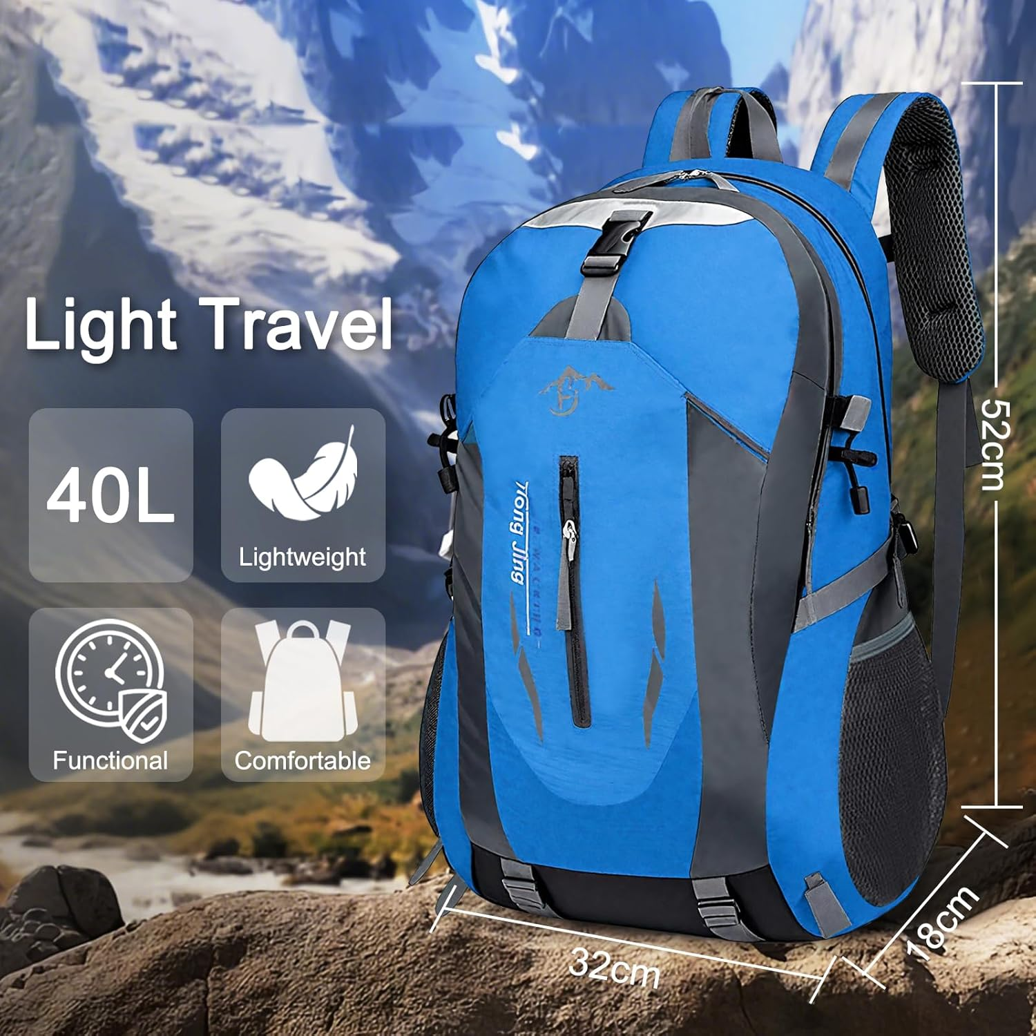 Vivva 40L Backpack for Men Women Hiking Backpacks Lightweight Camping Backpacking Water Resistant Casual Daypacks Outdoor Multi Pockets Rucksack Trekking Travel Bag with Rain Cover image number 3