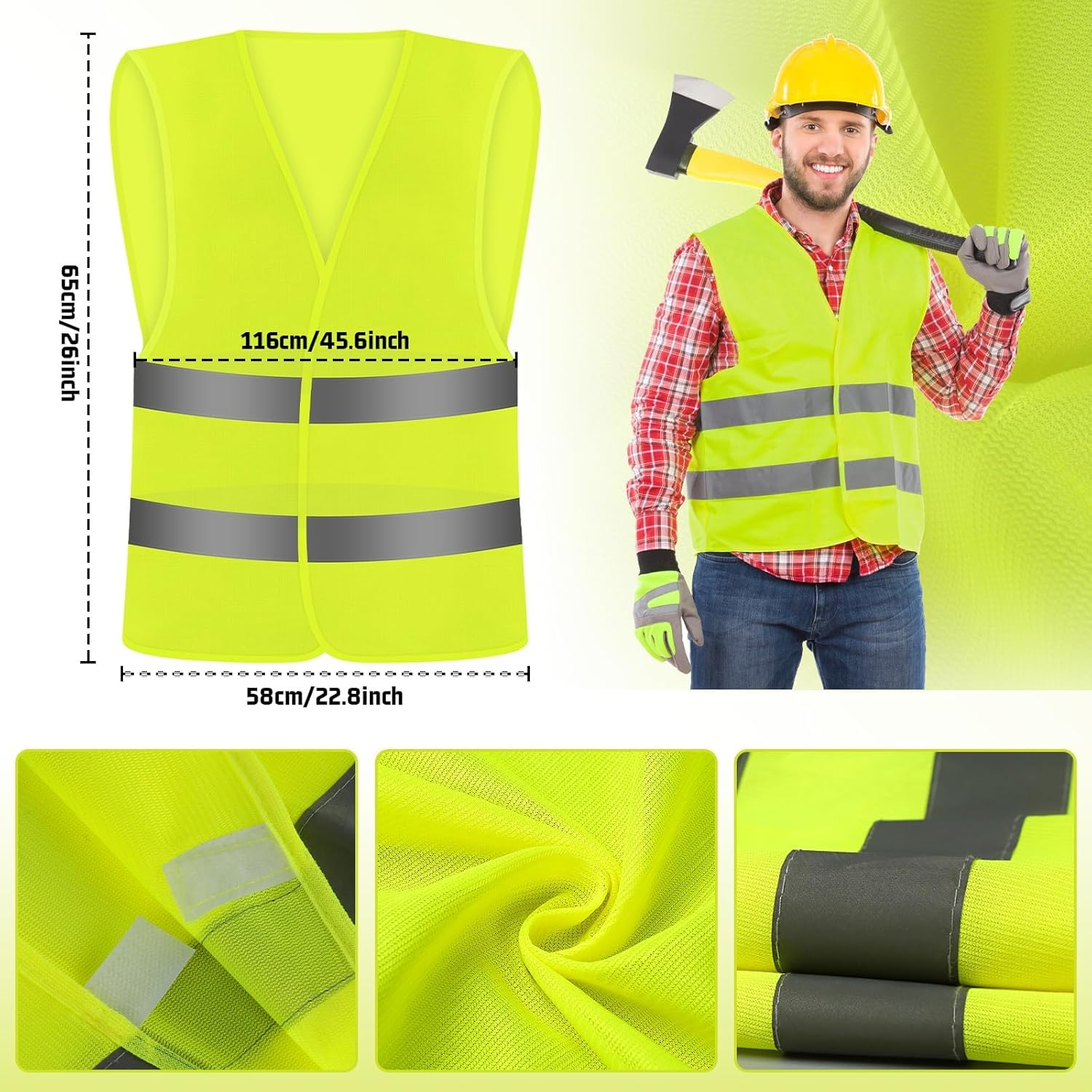 5 Pack Hi Vis,Safety Vests,Standard Size Reflective High Visibility Vests,Unisex Hi Vis Jacket for Traffic Work, Running, Surveyor and Security Guard Construction Vest