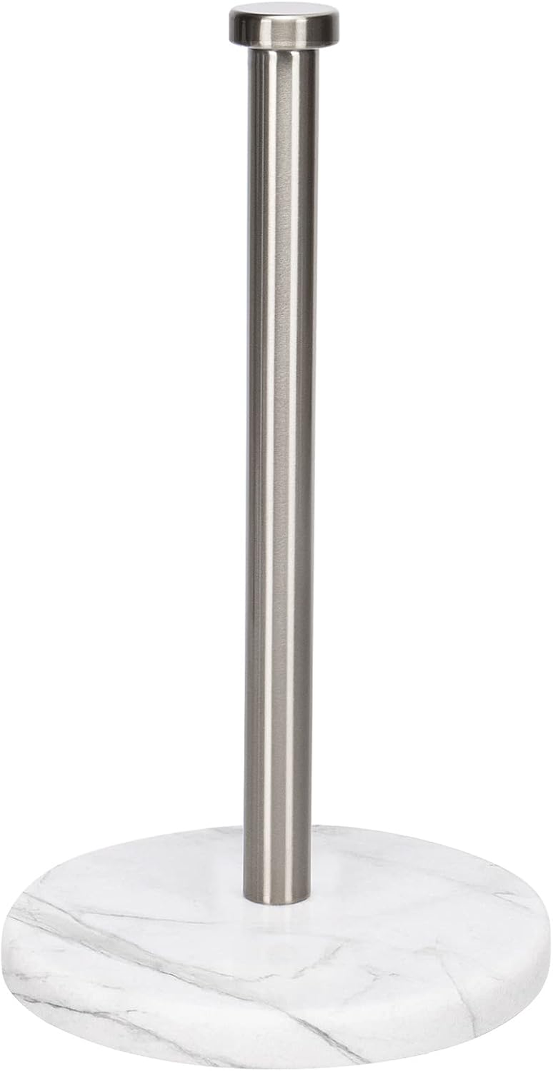 Nearmoon Standing Paper Towel Holder, Kitchen Paper Towel Tissue Holder- for Bathroom Kitchen Countertop, Standard or Jumbo-Sized Roll Paper (With Marble Base, Brushed Nickel)