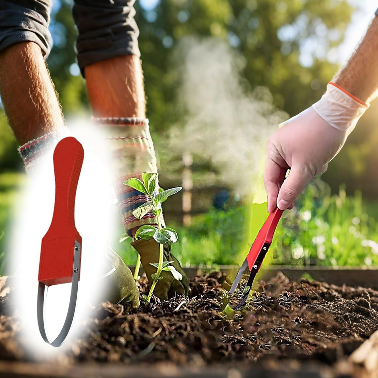 1Pcs Portable Iron Hand Loop Weeder Tool for Weeding & Soil Loosening - Red Gardening Tool with Ergonomic Design, Durable Metal Construction for Outdoor Yard Lawn Farm image number 4