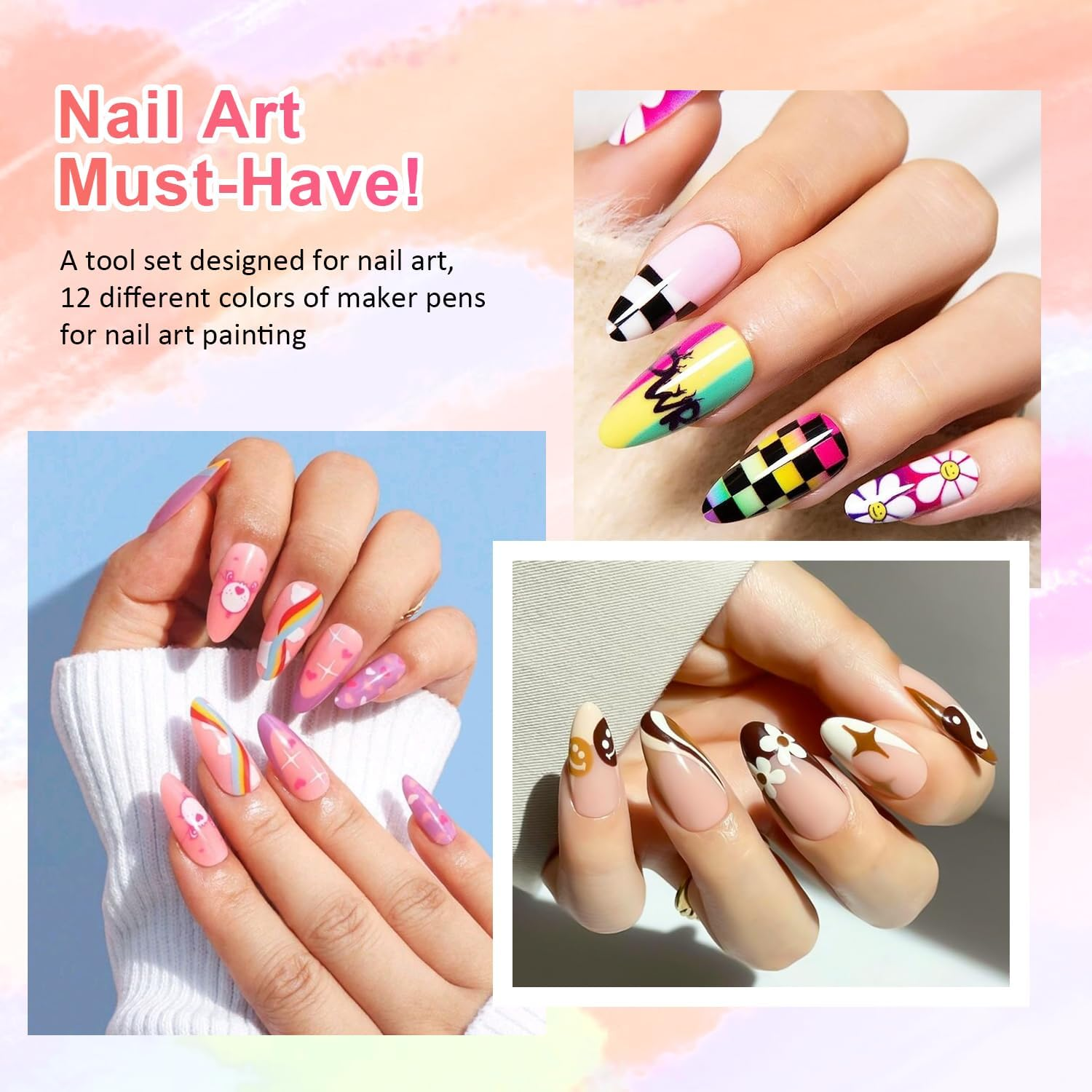 LEDSUUEI Nail Polish Pen Set, 12 Colours, Nail Art Graffiti Pen, Nail Drawing Pen, Waterproof 3D Nail Art Pen, Nail Polish Pens, Nail Dotting Tools, Acrylic Paint Pens, Drawing and Painting Point image number 3