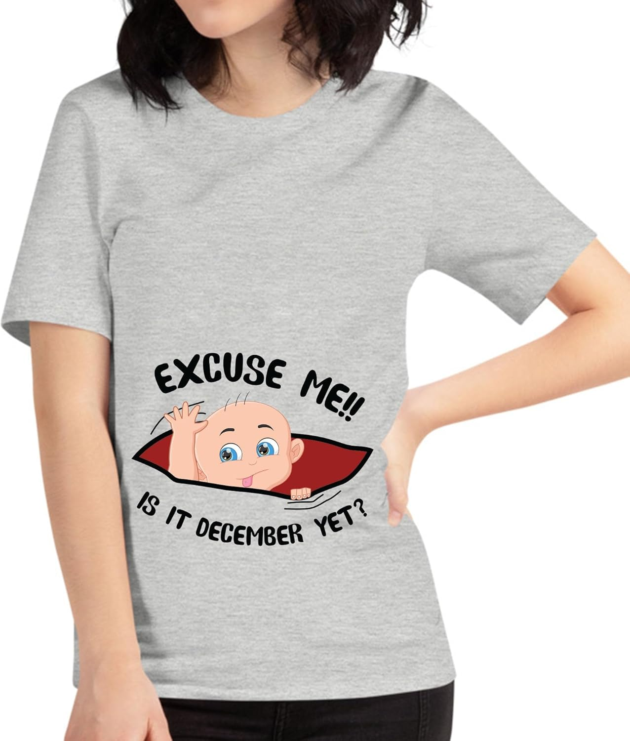 Personalized Month Womens Excuse Me Is It December yet Cute Baby Girl Funny Pregnancy T-Shirt