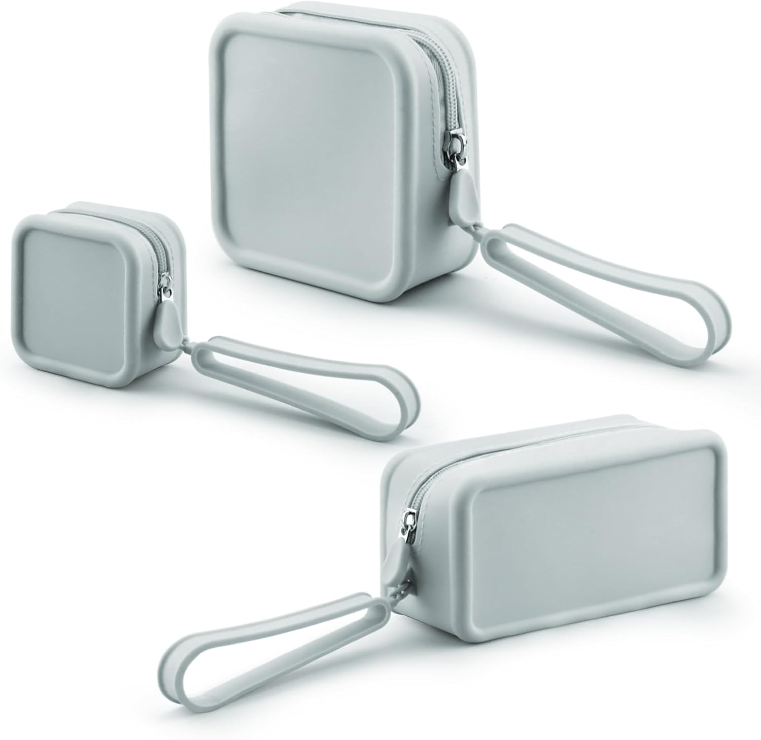 Diakey 3 Pack Silicone Makeup Bag, Soft Waterproof Travel Cosmetic Bag Make up Organizer Case with Hand Strap, Shatterproof Zipper Skincare Pouch Toiletry Bag for Women, Grey, Makeup Bag image number 1