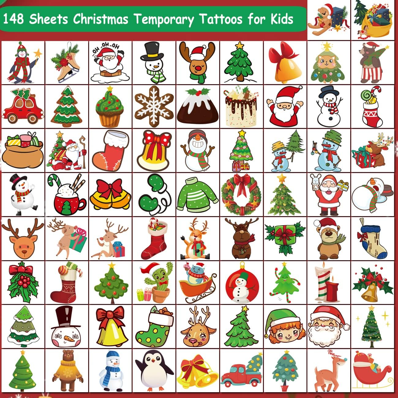 Christmas Temporary Tattoos for Kids - 148 PCS Christmas Individual Tattoos for Kids Christmas Xmas Party Favors, Stocking Stuffer, Christmas Eve Gift image number 6