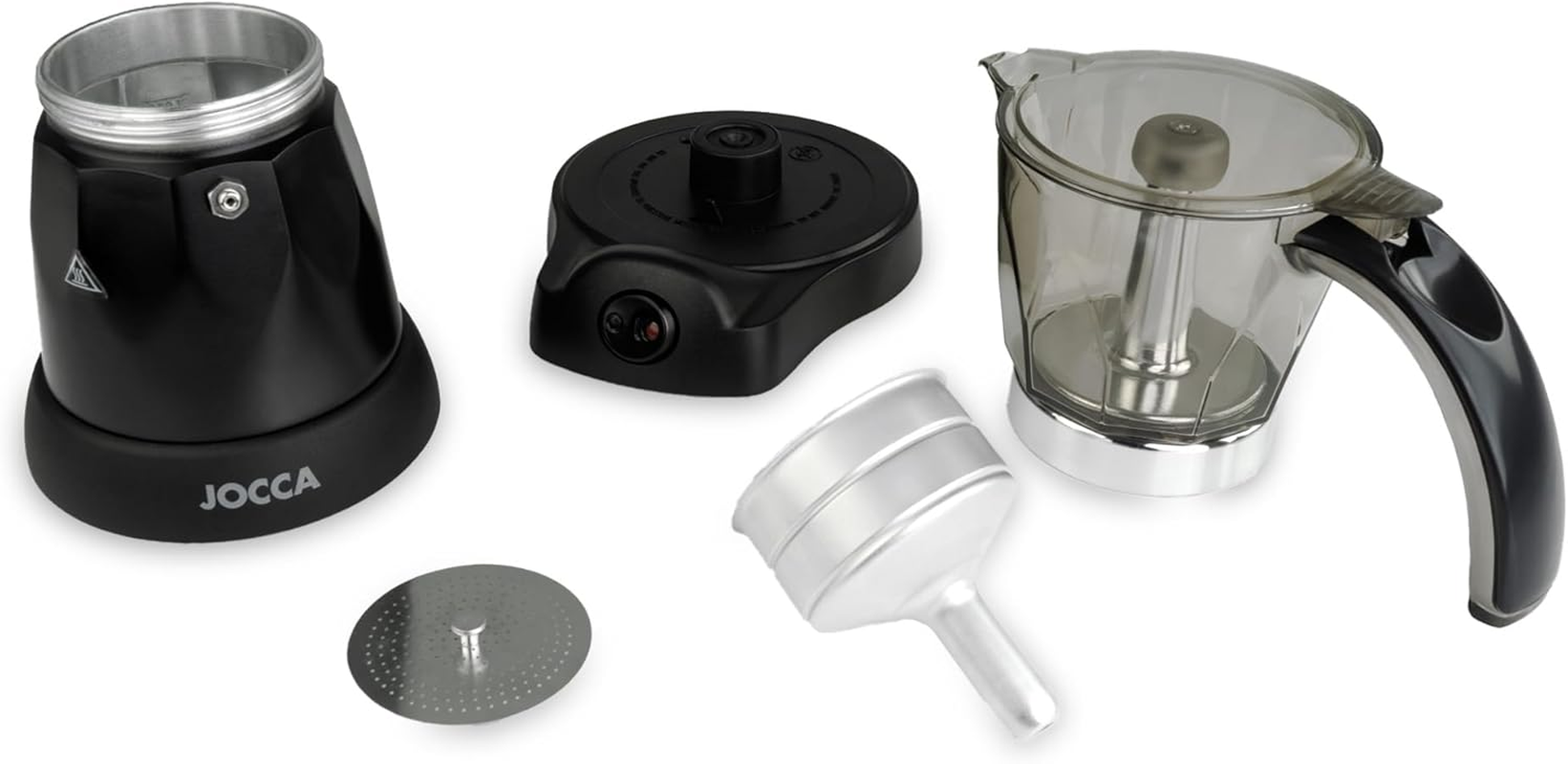 Jocca Italian Espresso Coffee Maker with UK Plug, Aluminium/Crystal/Plastic, Black, 13.6 X 20.5 X 24.4 Cm