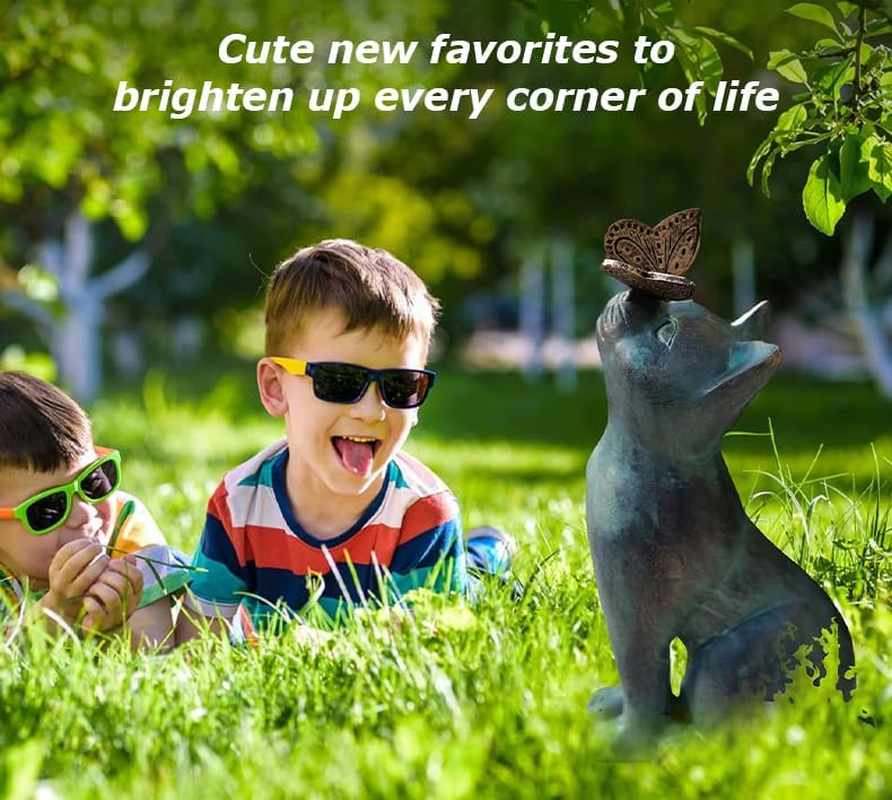 Resin Cat Statue,Cat Memorial Figurine with Butterfly,Curiosity Garden Statue,Outside Decorations,Animal Sculpture Handicraft,For Outside,Patio,Yard,Farmhouse,Garden image number 1