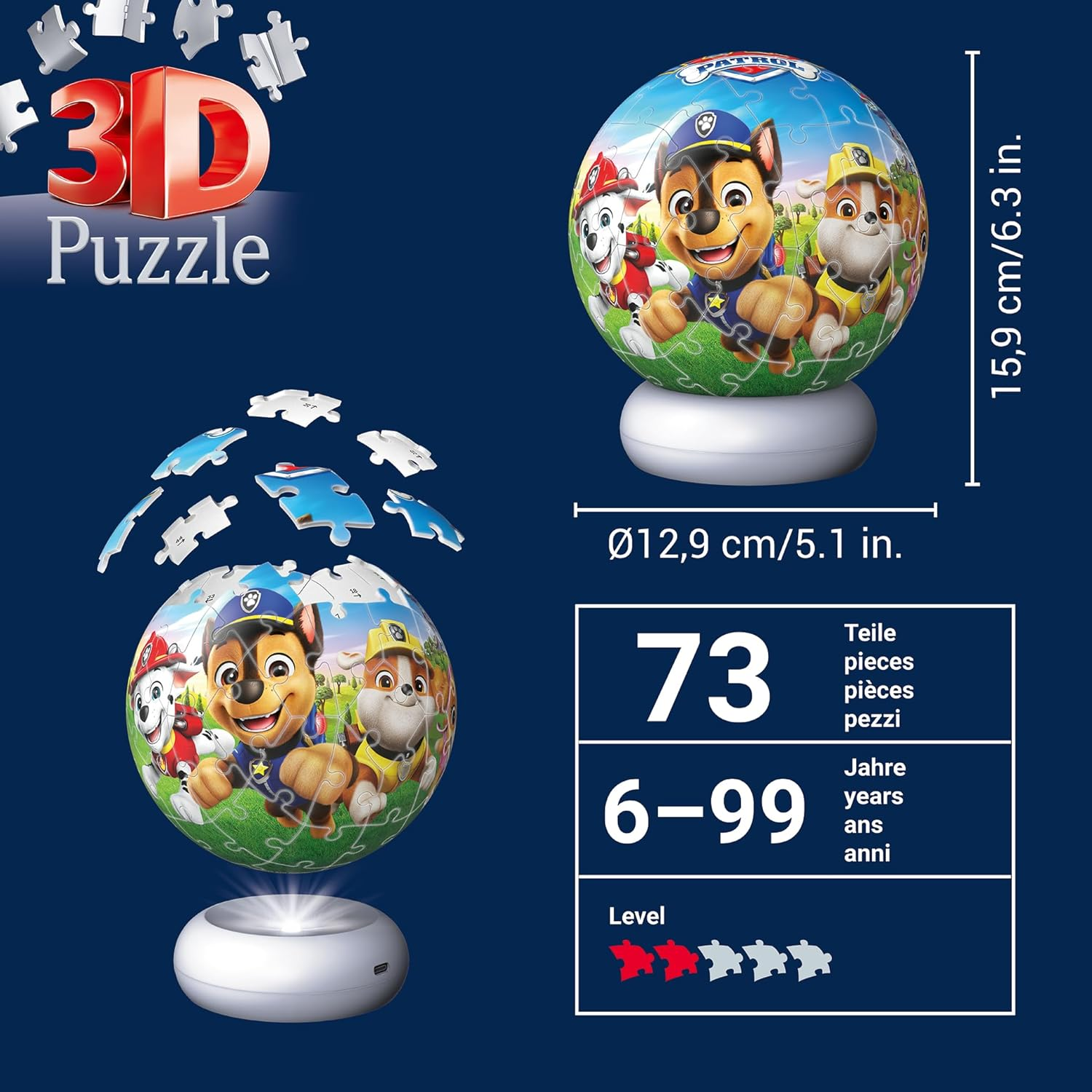 3D Puzzle-Ball Nachtlicht Paw Patrol: Erleben Sie Puzzeln in Der 3. Dimension! image number 6