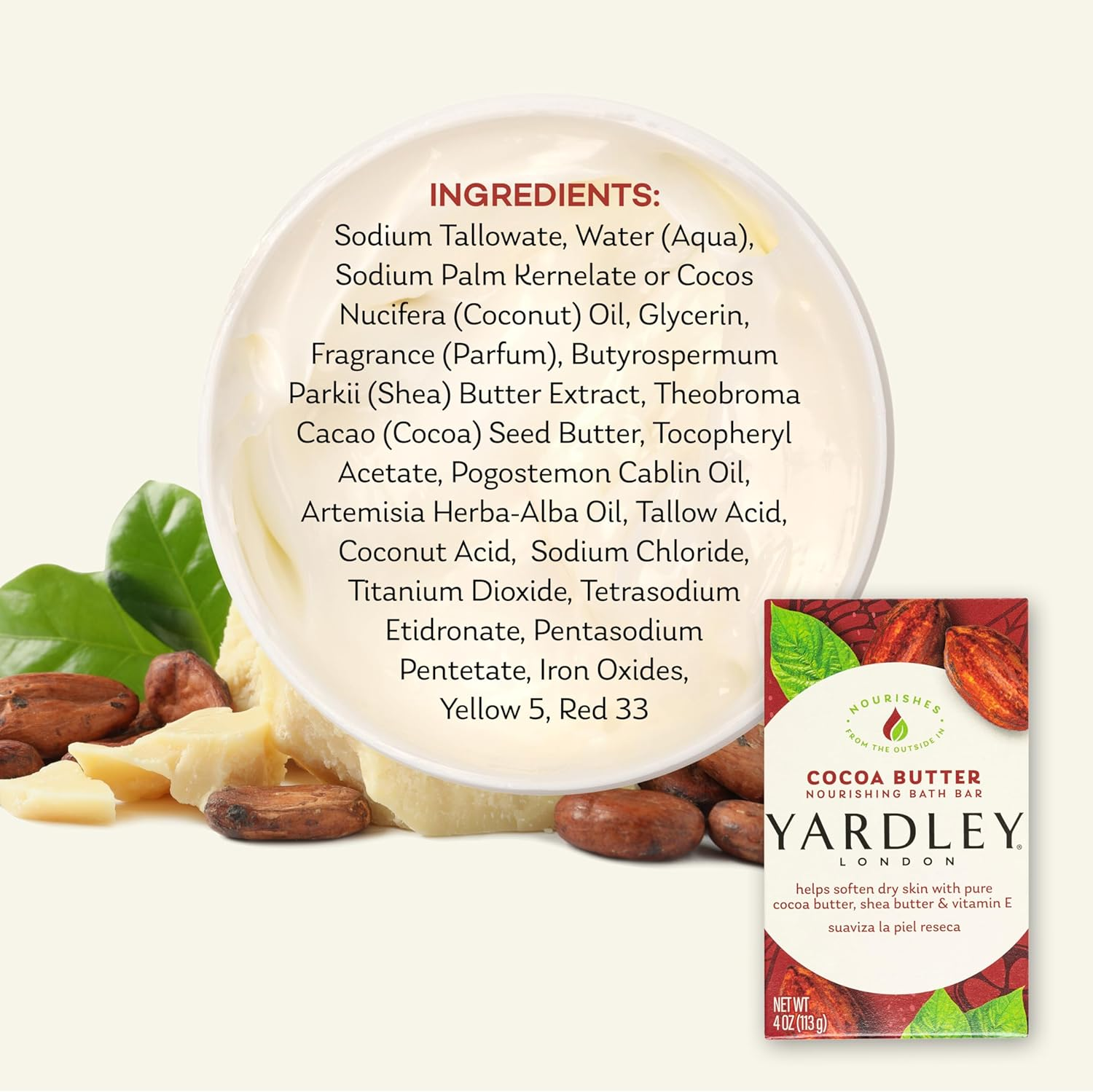 Yardley London Cocoa Butter Naturally Moisturizing Bath Bar, 4.25 Ounce image number 3