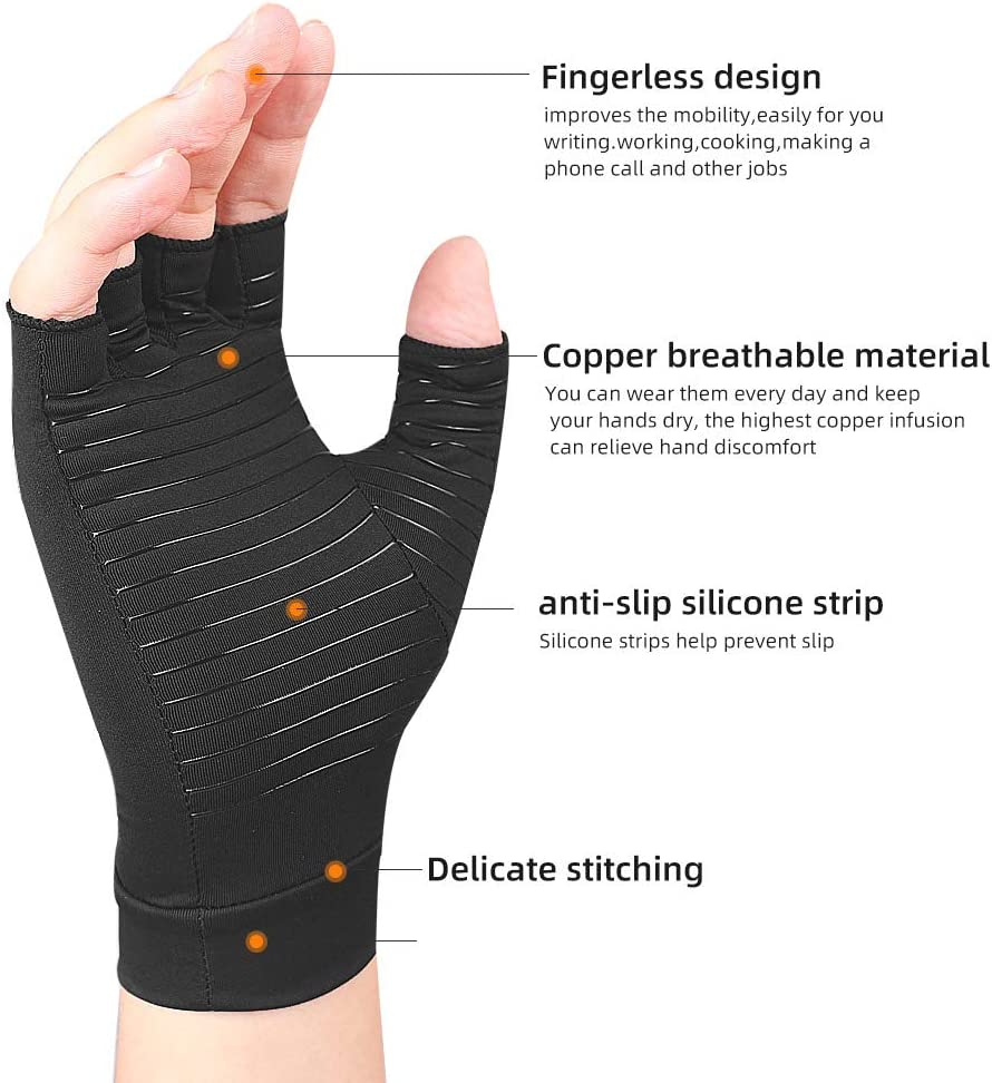 Compression Arthritis Gloves, Copper Fiber Relief Hand Arthritis Joint Pain Half&Full Finger Anti-Slip Sports Gloves for Men Women