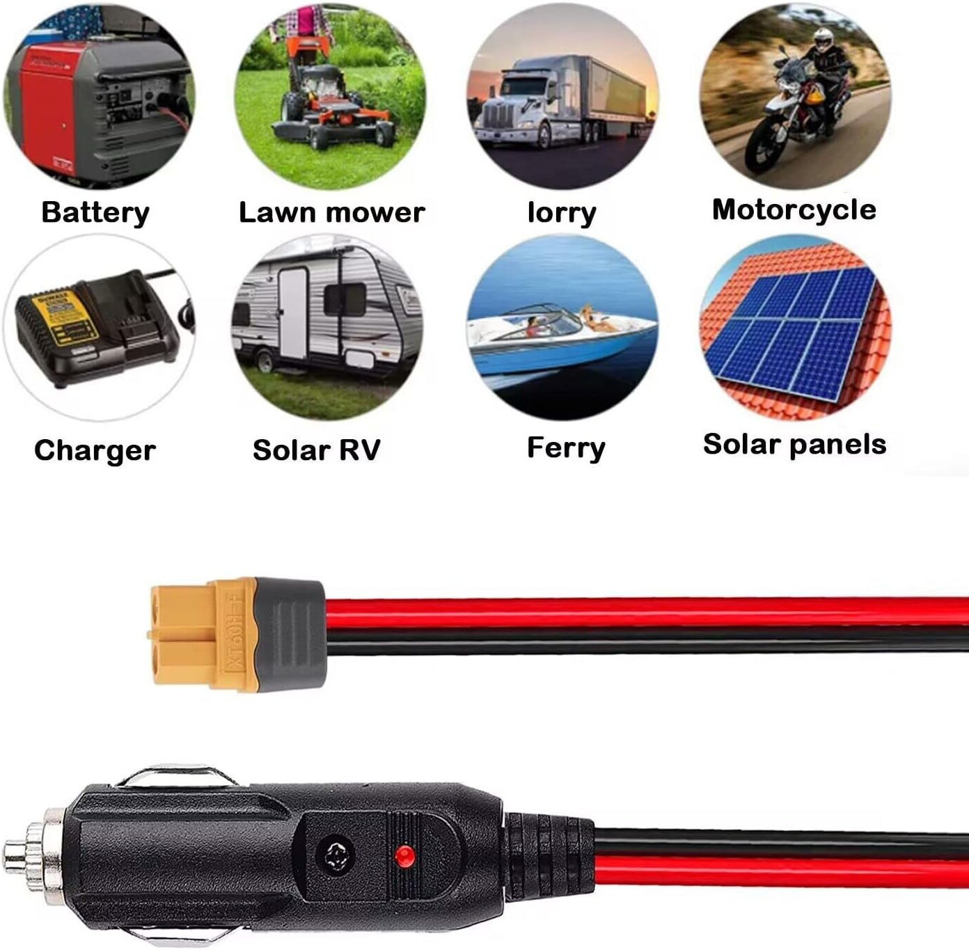 XT60 to Car Cigarette Lighter Plug Cigarette Lighter 12AWG XT60 Adapter Cable 12V Cigarette Lighter Plug to XT60 Quick Release Adapter Extension Charging Cable with Fuse and LED Light (3FT) image number 4