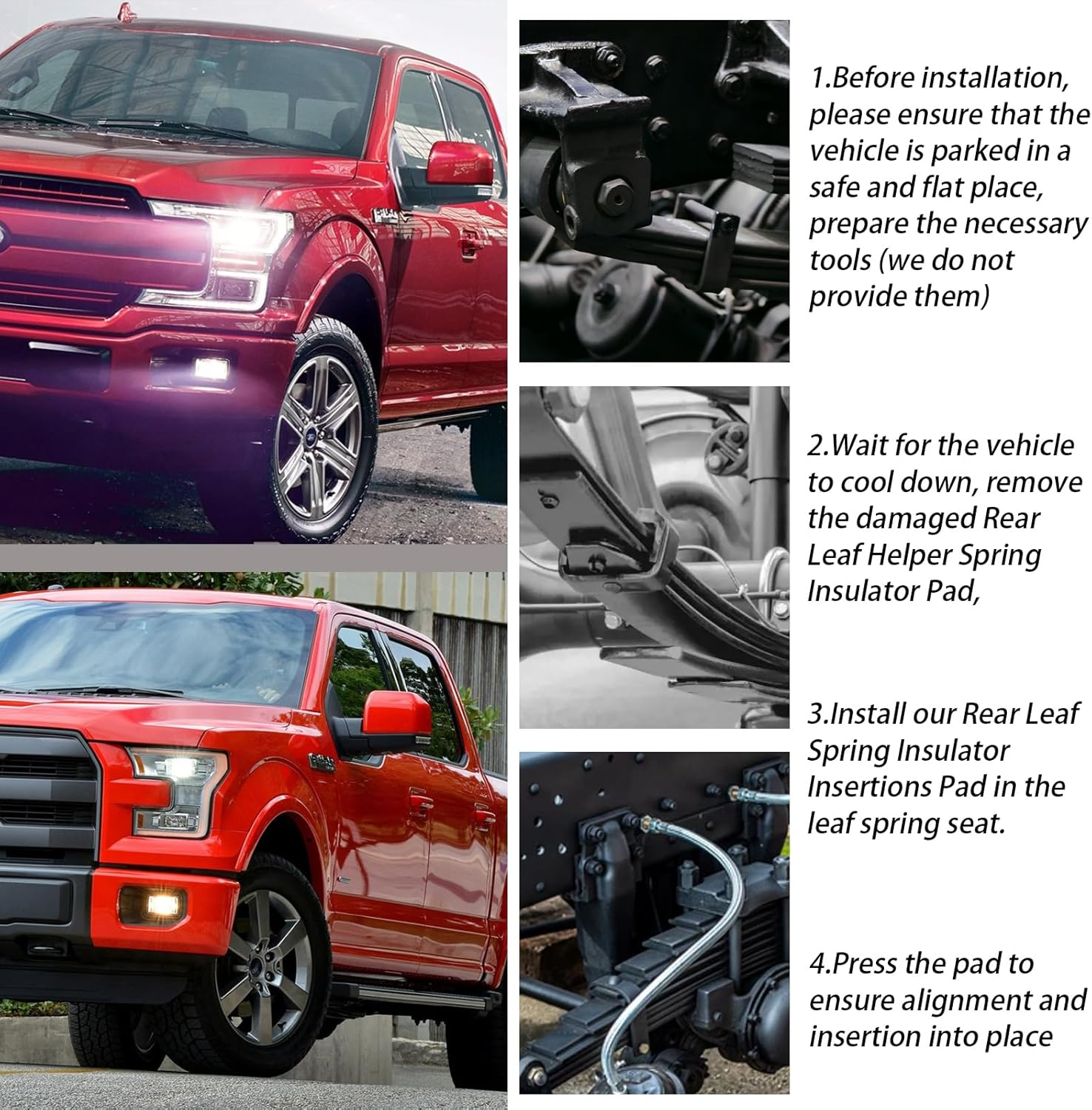 XTPTFABS 4 Pcs FL3Z5586B FL3Z 5586-B Rear Leaf Spring Insulator Bushing Inserts Compatible with 2015-2020 Ford F150,Rear Leaf Helper Spring Insulator Pad Replaces FL34 5586-AA