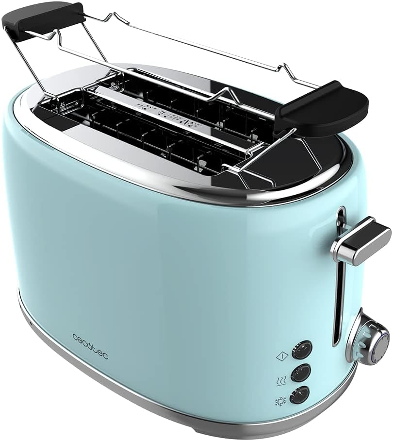 Cecotec Toaster 4 Slices Toast & Button 1600 Retro Double Inox, 1630 W, 2 Wide and Long Slots of 3.8 Cm, Stainless Steel, Top Racks, Adjustable Power, Crumb Drawer
