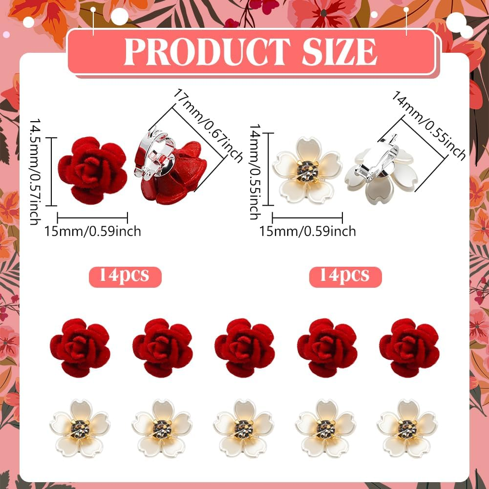 GOMAKERER 28 Pcs 2 Styles Mini Flower Hair Clip, Small Red Rose Flower Hair Pins Wedding Bridesmaid Bridal Clips Cute Hair Accessories for Women Girls image number 1