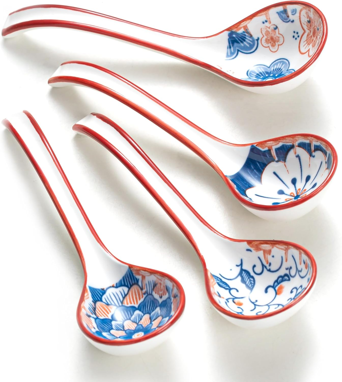 Ceramic Asian Soup Spoons, Easy to Hold, Long Handle Perfect Depth Spoon Set for Japanese Ramen Noodles, Chinese Dumpling, Pho, Miso, Wonton, Dishwasher Safe -Set of 6 - Bluea image number 1