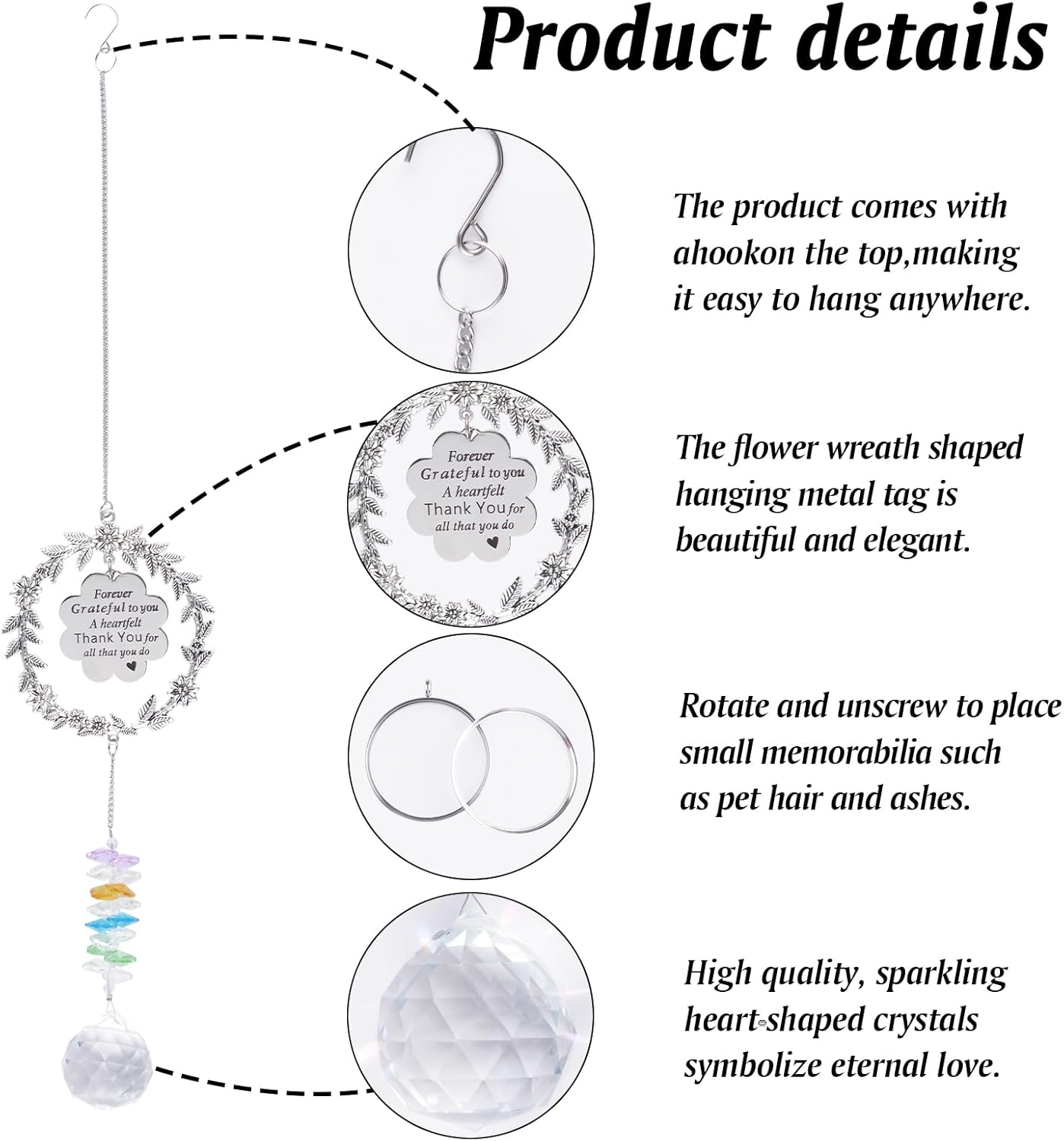 HACRAHO Pet Suncatcher, Memorial Gift for Dogs, Clear Crystal Ball Rainbow Suncatcher with Metal Flower Wreath and Memorial Label, Metal Wreath Design Ornament image number 4