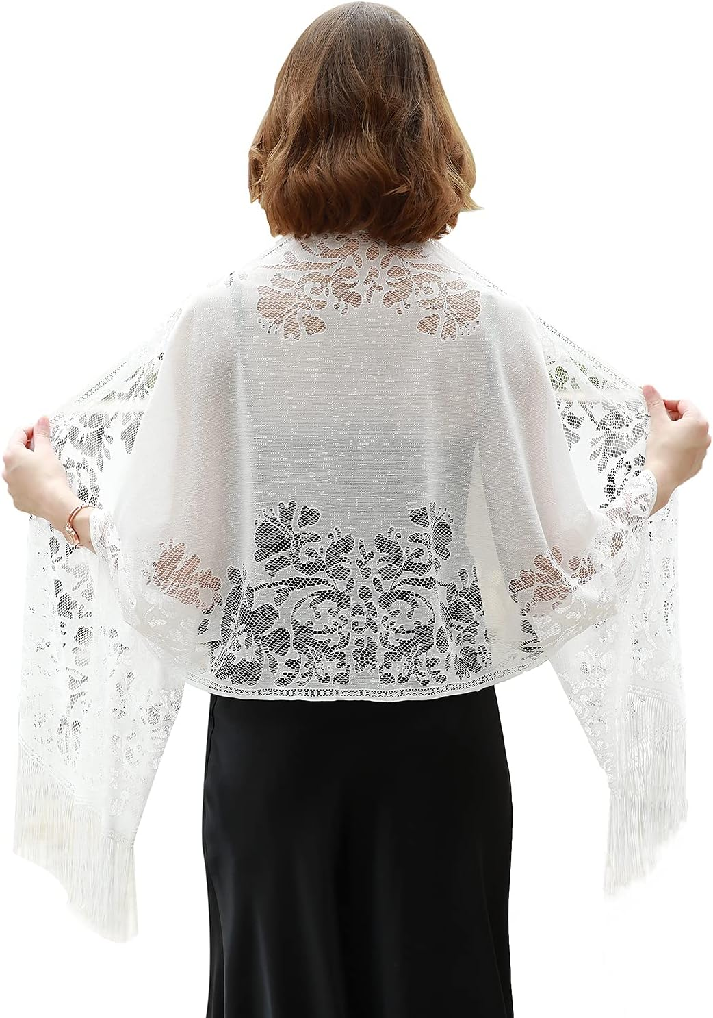 RIIQIICHY Shawls and Wraps for Evening Dresses Scarfs for Women Pashmina Wedding Formal Shawl - Black image number 4