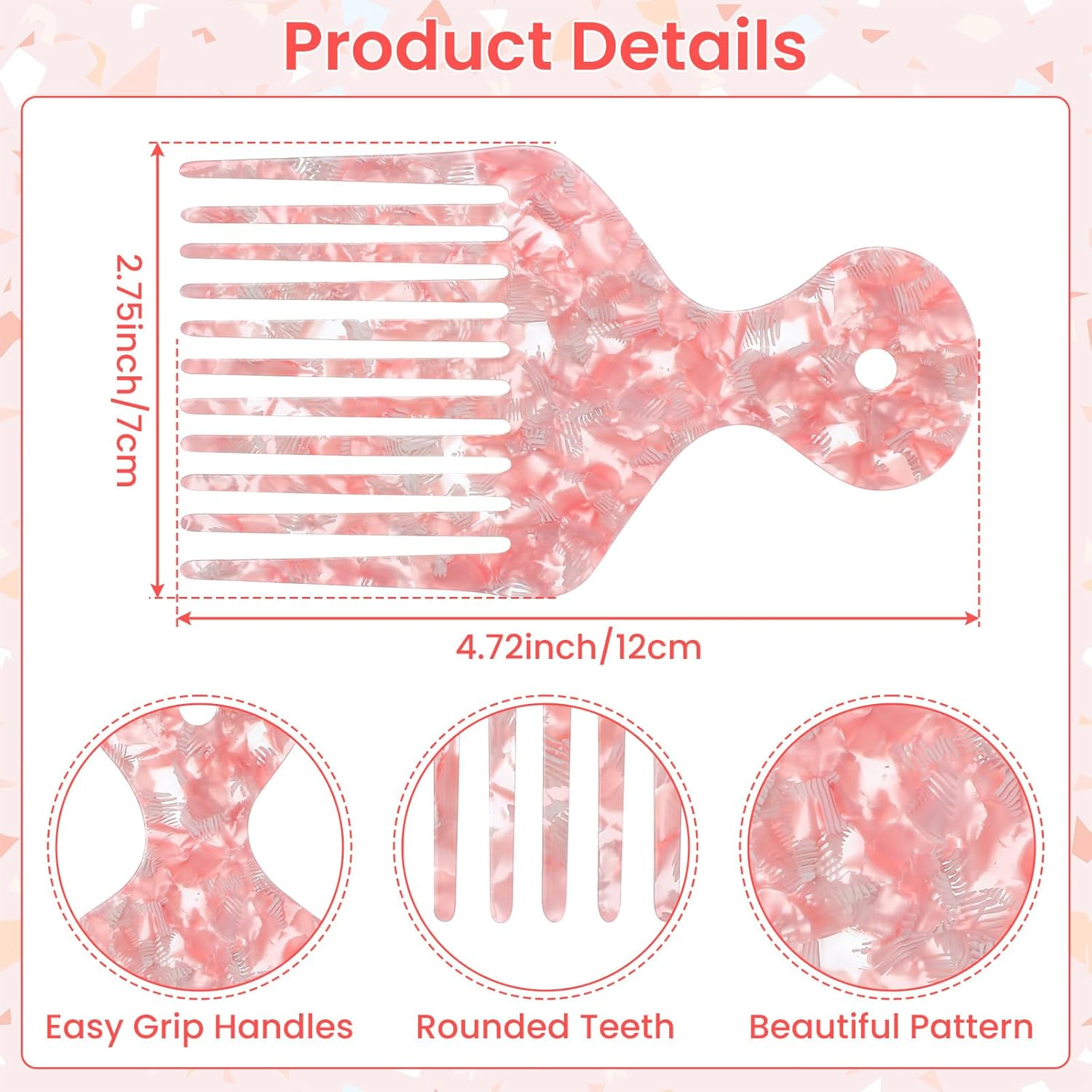 Ptwola Wide Tooth Afro Hair Pick Comb Wide Teeth Plastic Picks Smooth Barber Comb Durable Sturdy Professional Quality Styling Tool for Women Men Long Thick Curly Hair Styling Medium Coarse Hair image number 6