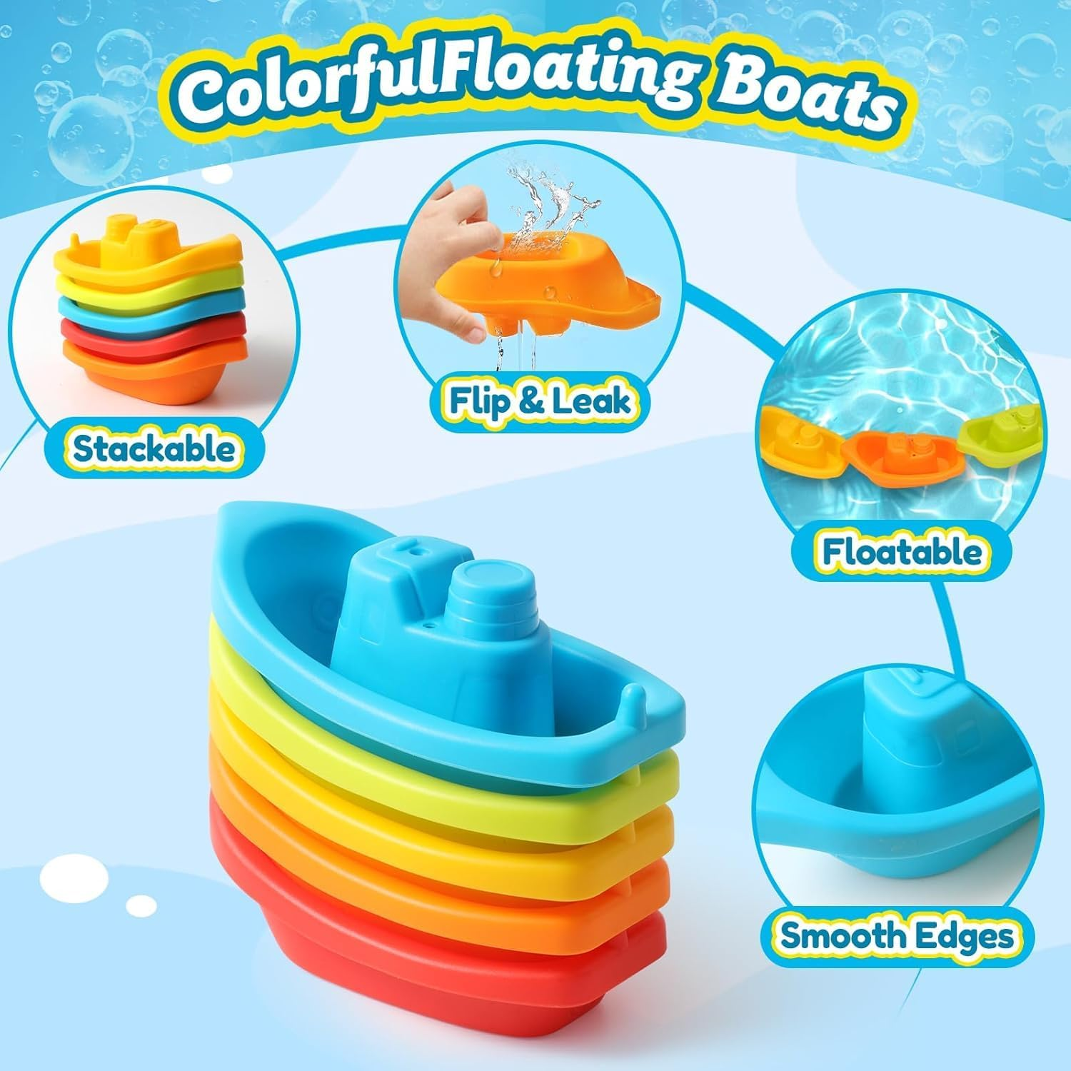 Baby Bath Toys Gift Set , 9 PCS Floatable Mold-Free Bathtub Toys for 1-3 Year Old Toddlers, Girls & Boys Toys for Pool, Beach Sand & Water Table Fun (12+ Months) image number 3