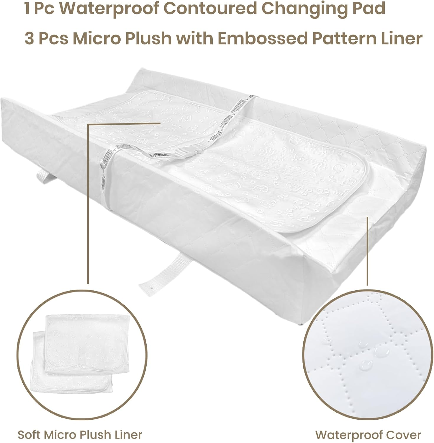 Fond + Found Contoured Diaper Changing Pad with 3 Pack Ultra Soft Plush Liners, Baby Changing Mat Cover Waterproof Hypoallergenic Washable image number 3